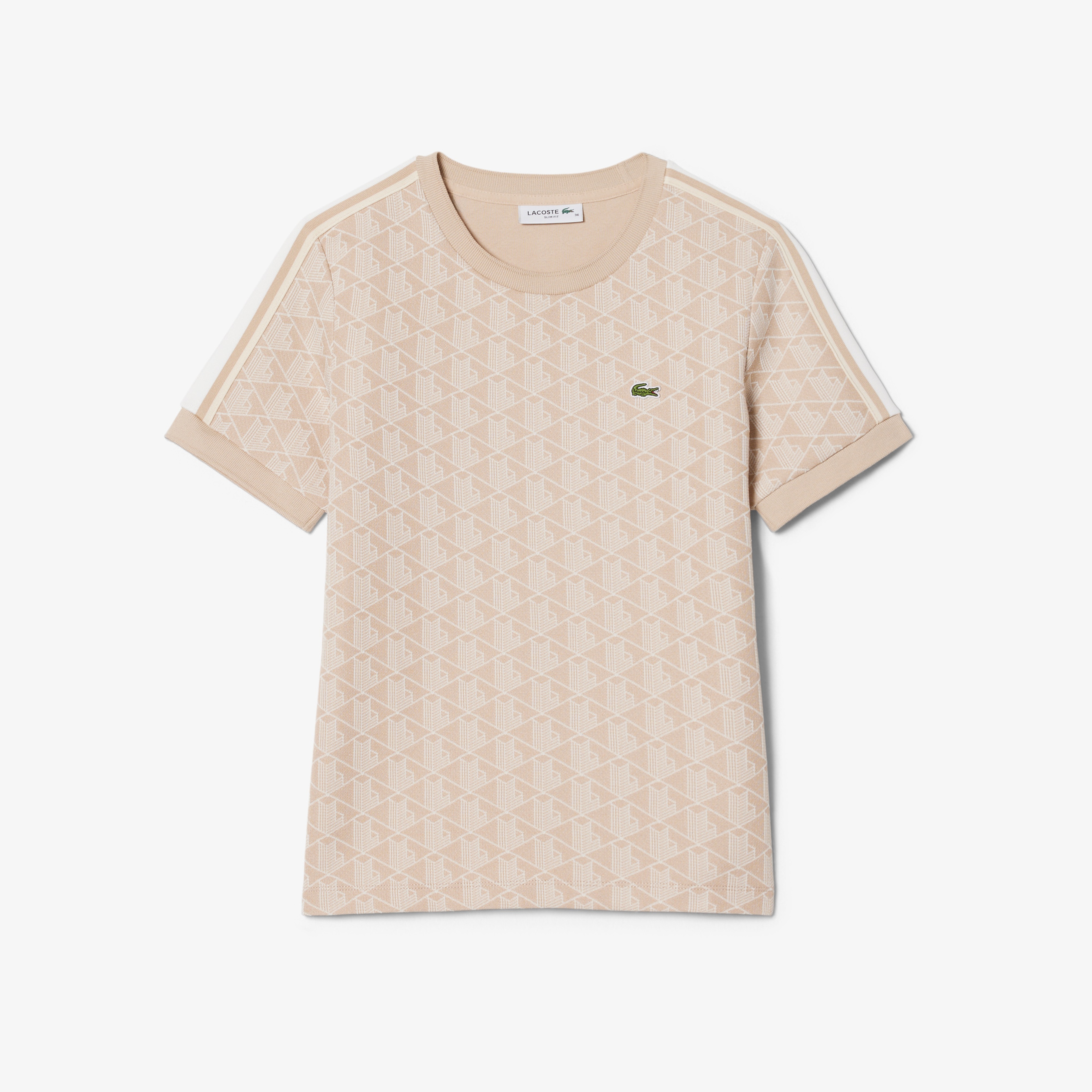 Kadın Slim Fit Bisiklet Yaka Monogram Açık Pembe T-Shirt