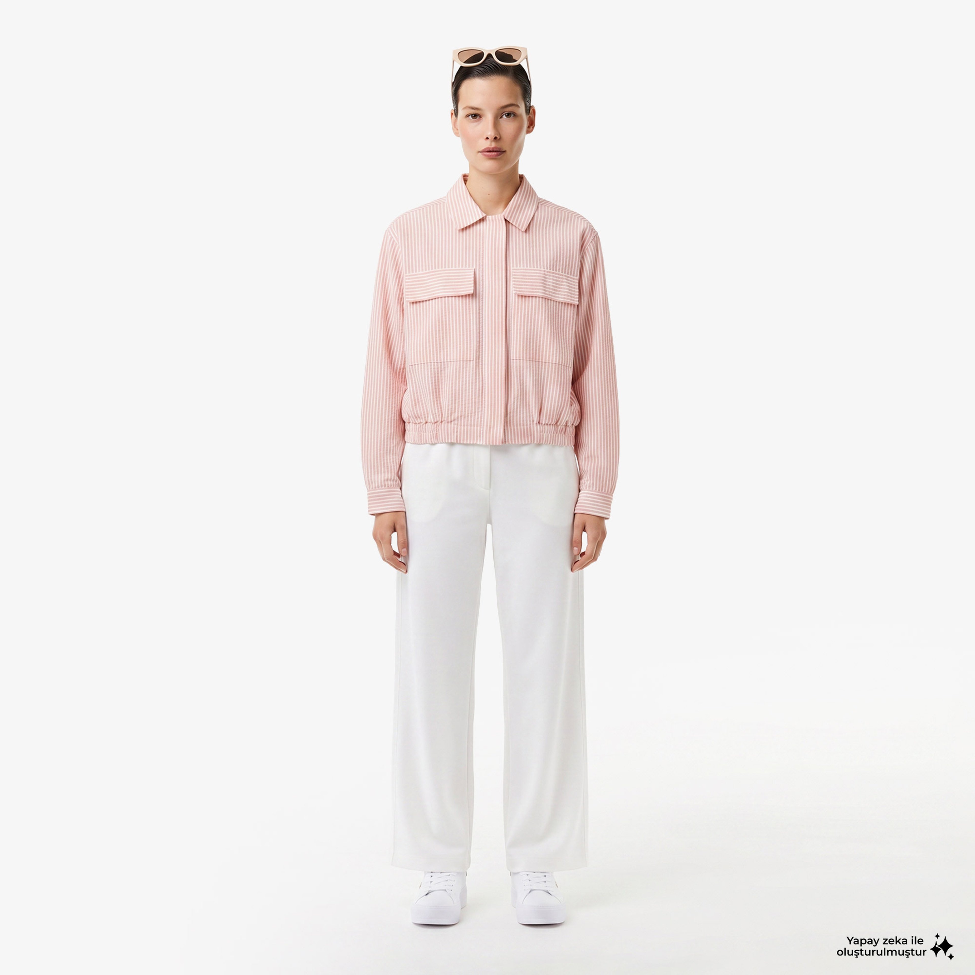 Kadın Relaxed Fit Çizgili Pembe Ceket Kadın Relaxed Fit Çizgili Pembe Ceket