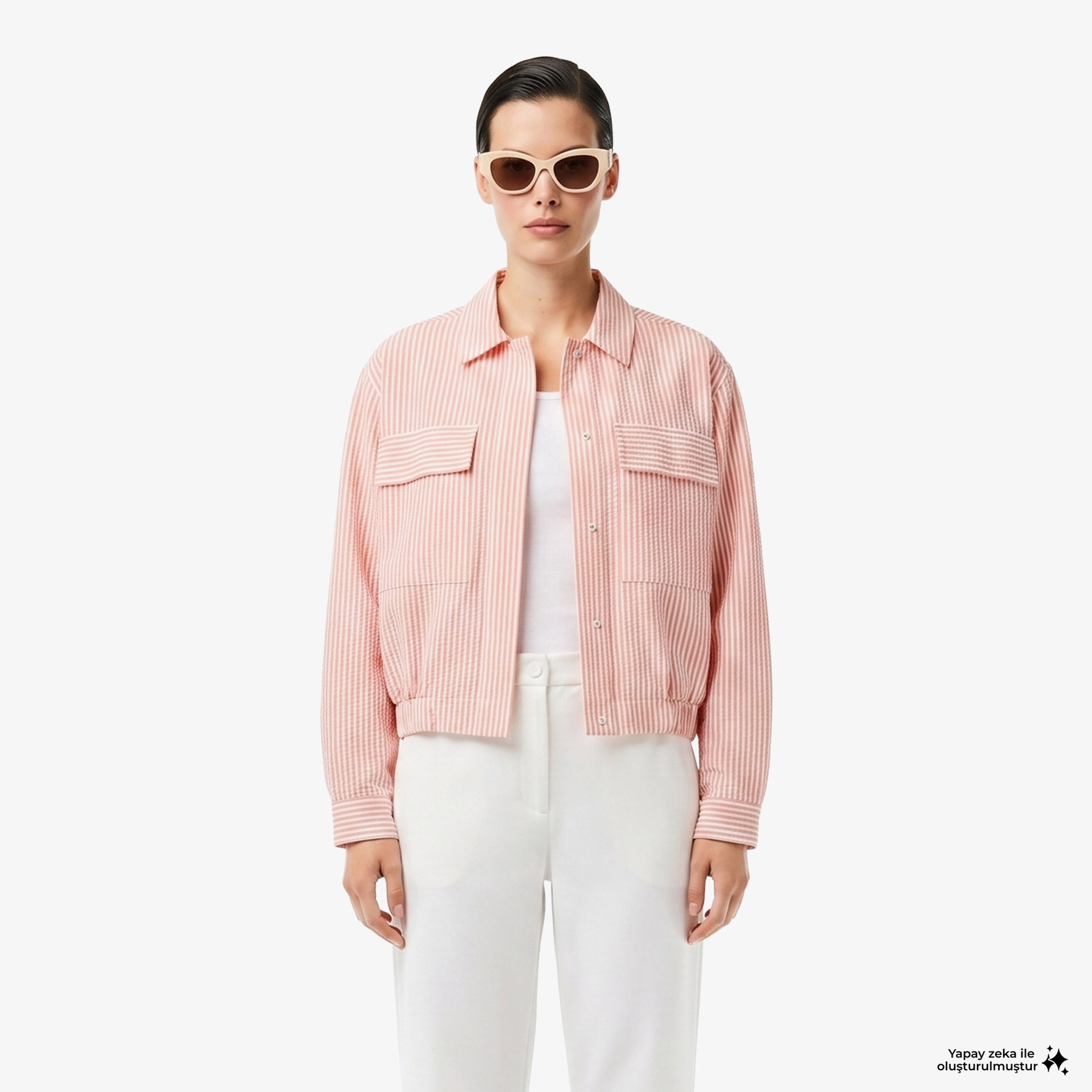 Kadın Relaxed Fit Çizgili Pembe Ceket Kadın Relaxed Fit Çizgili Pembe Ceket