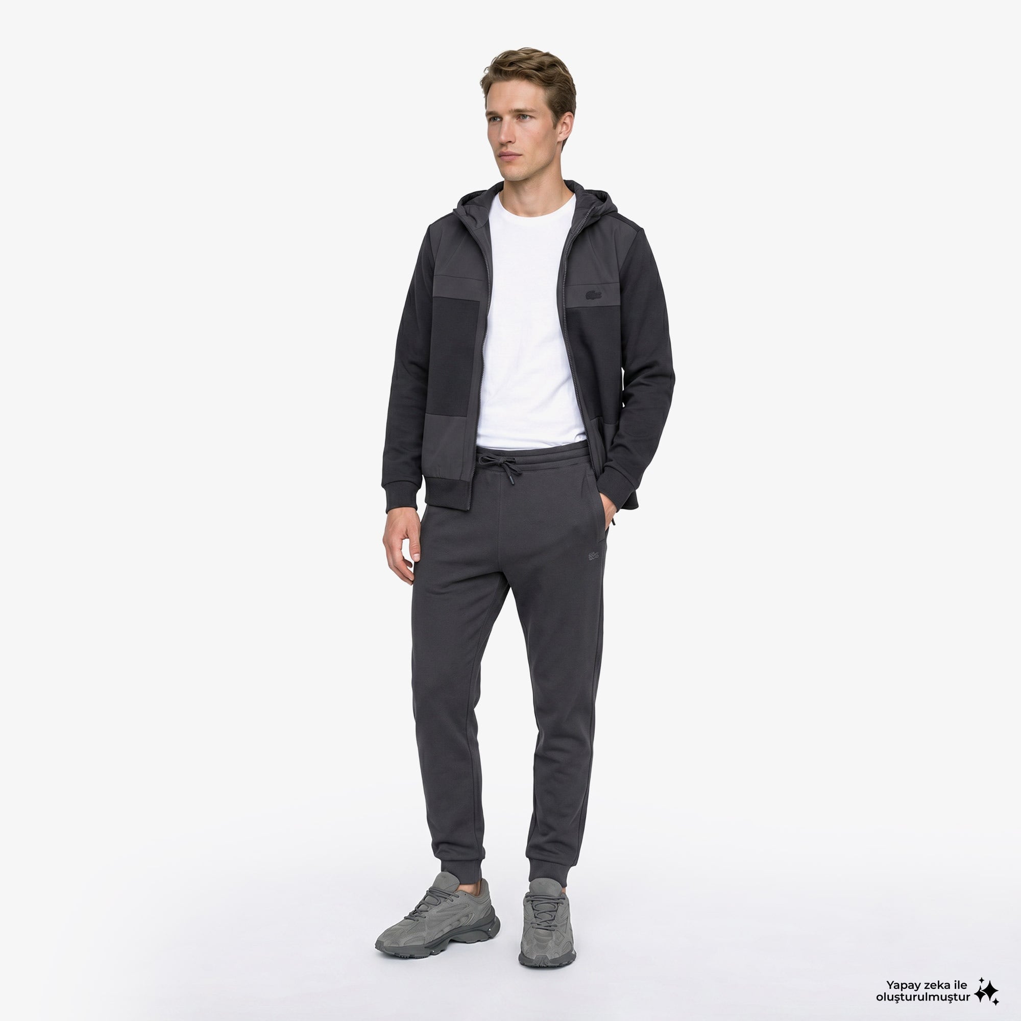 Erkek Regular Fit Fermuarlı Renk Bloklu Koyu Gri Sweatshirt
