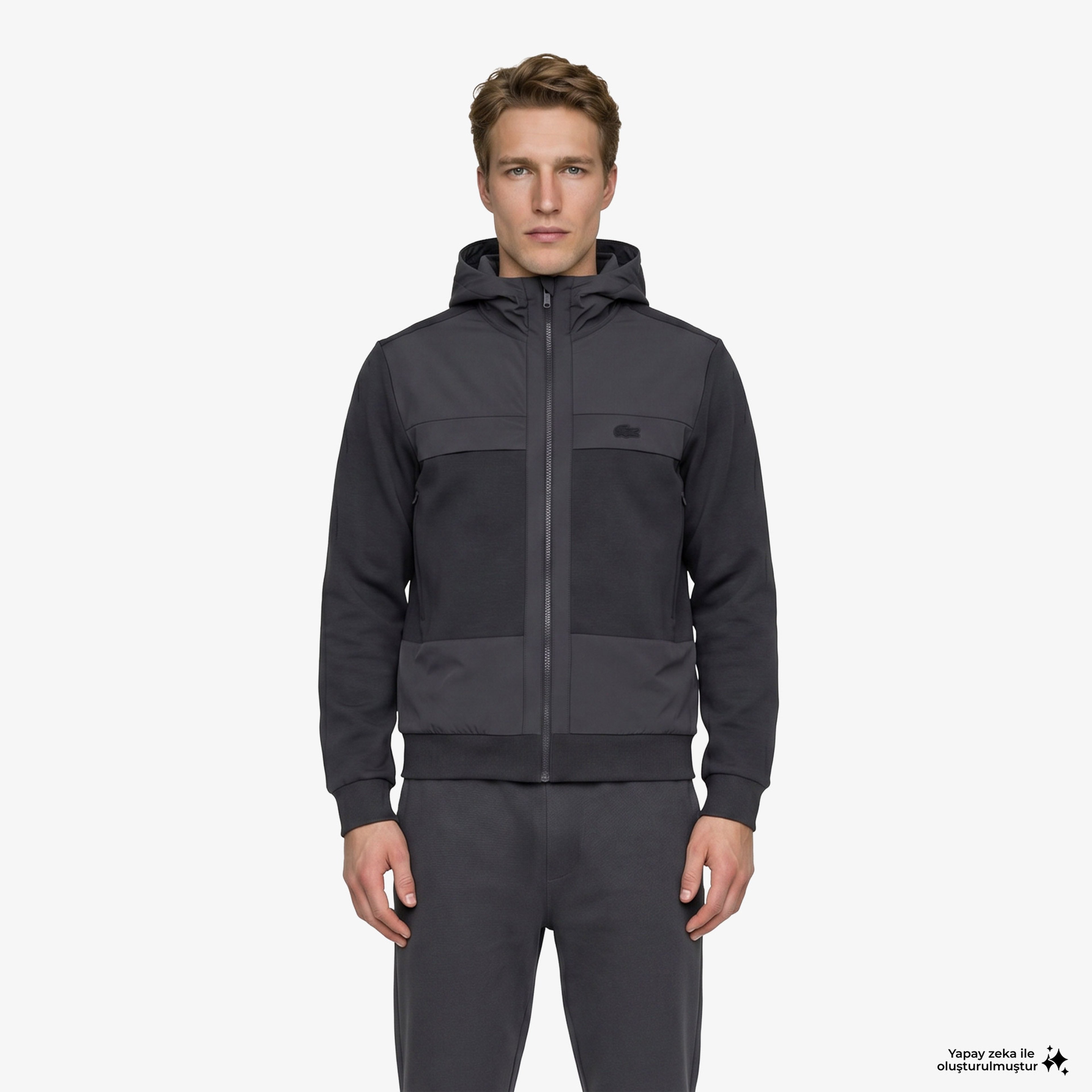 Erkek Regular Fit Fermuarlı Renk Bloklu Koyu Gri Sweatshirt Erkek Regular Fit Fermuarlı Renk Bloklu Koyu Gri Sweatshirt