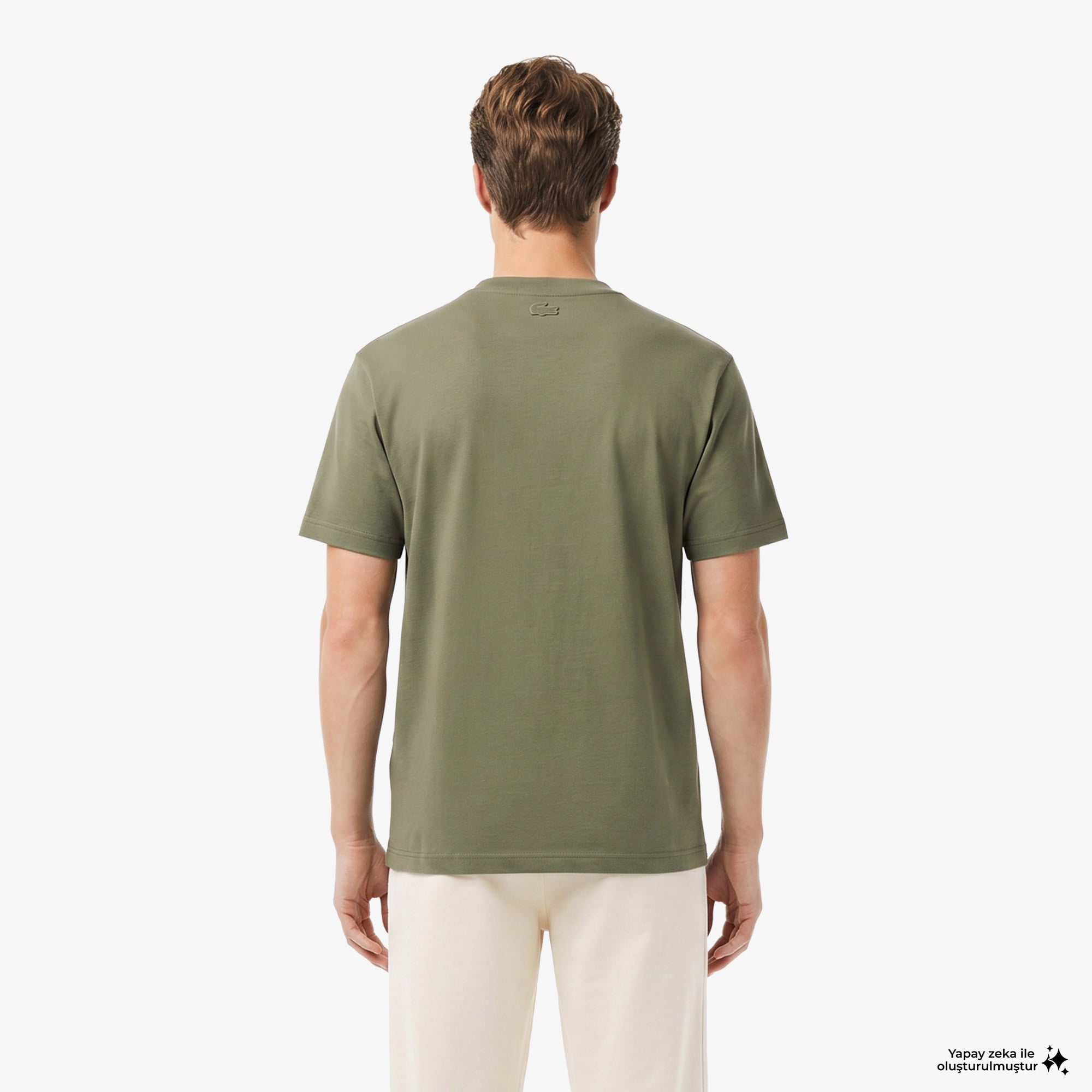 Erkek Relaxed Fit Bisiklet Yaka Baskılı Haki T-Shirt