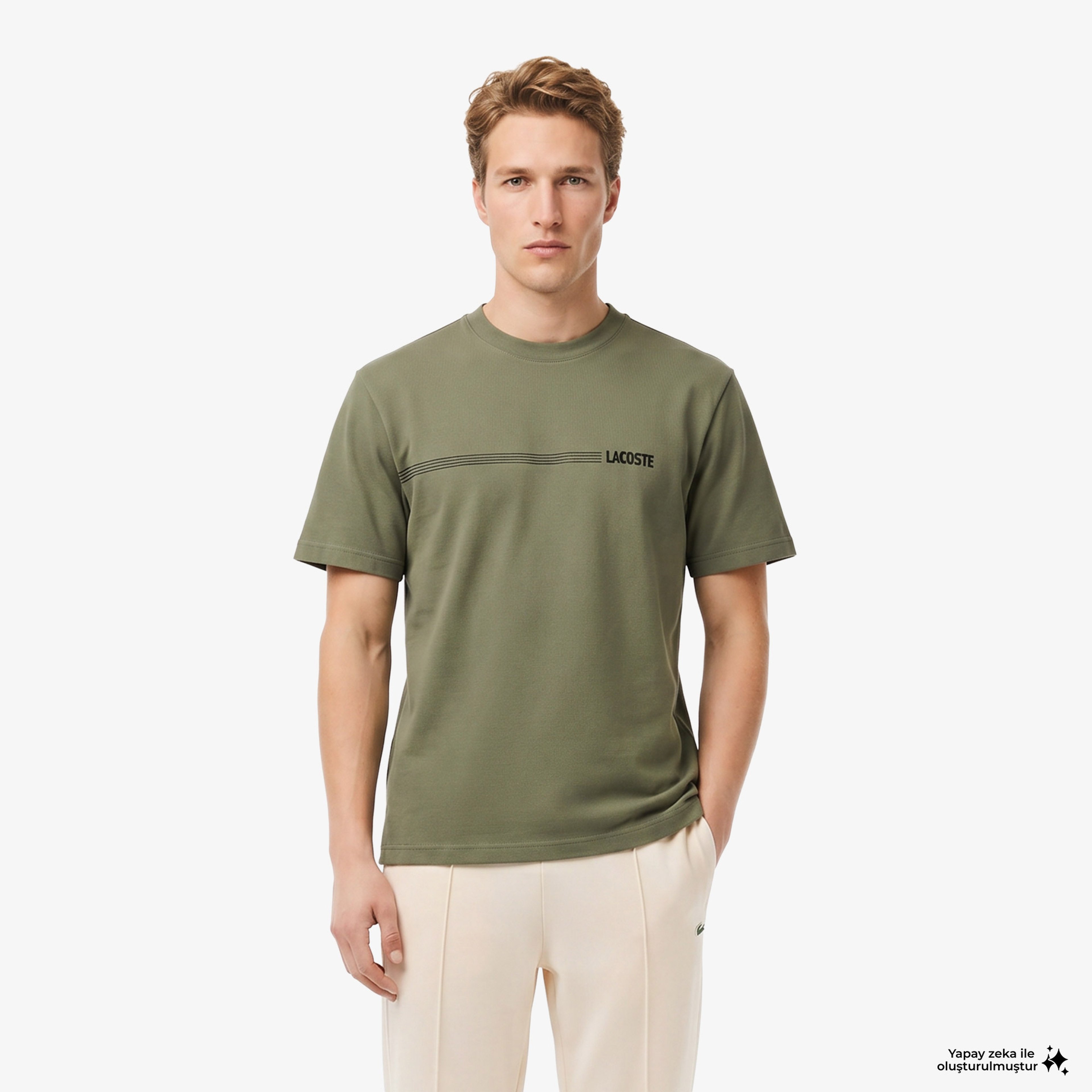 Erkek Relaxed Fit Bisiklet Yaka Baskılı Haki T-Shirt Erkek Relaxed Fit Bisiklet Yaka Baskılı Haki T-Shirt