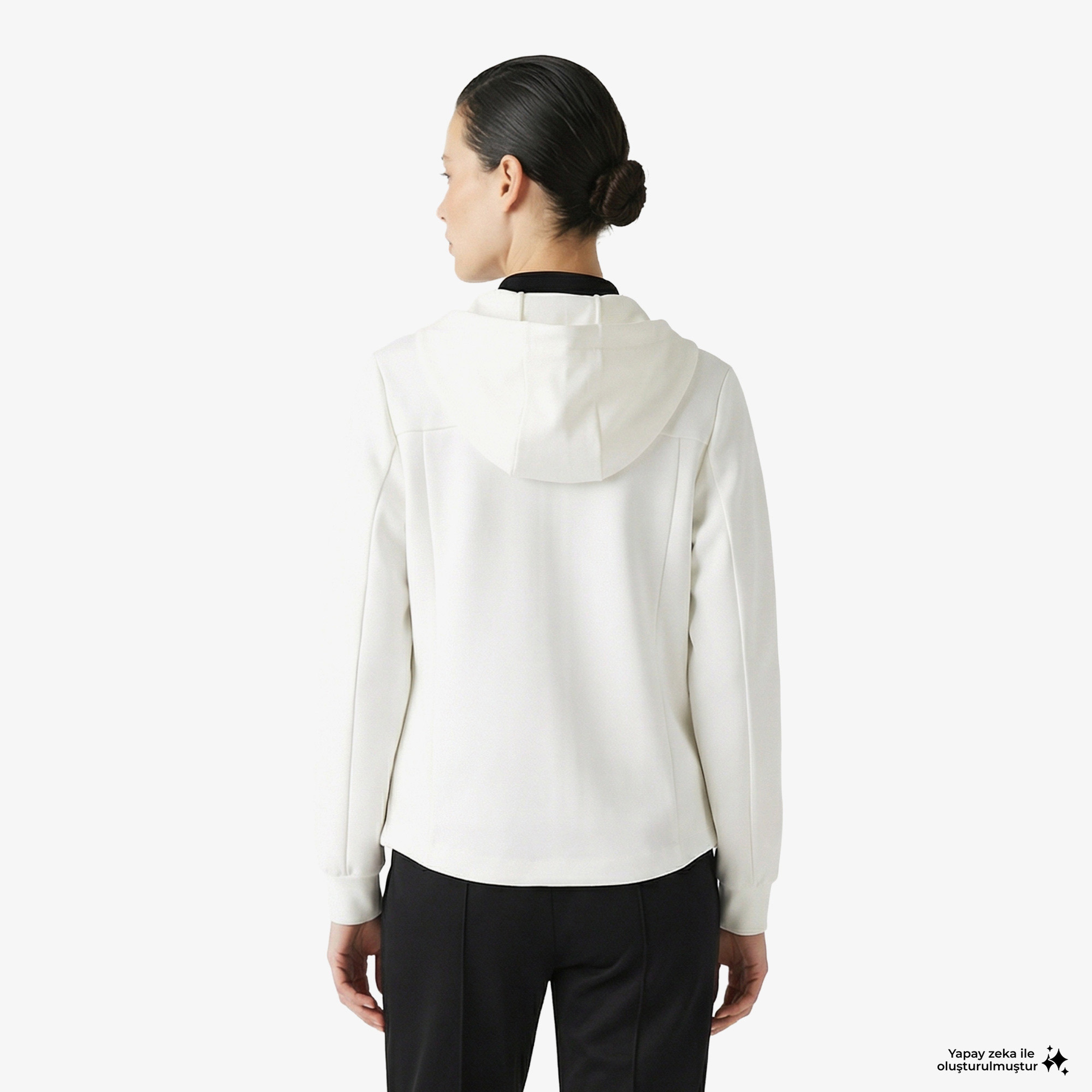 Kadın Regular Fit Kapüşonlu Beyaz Sweatshirt