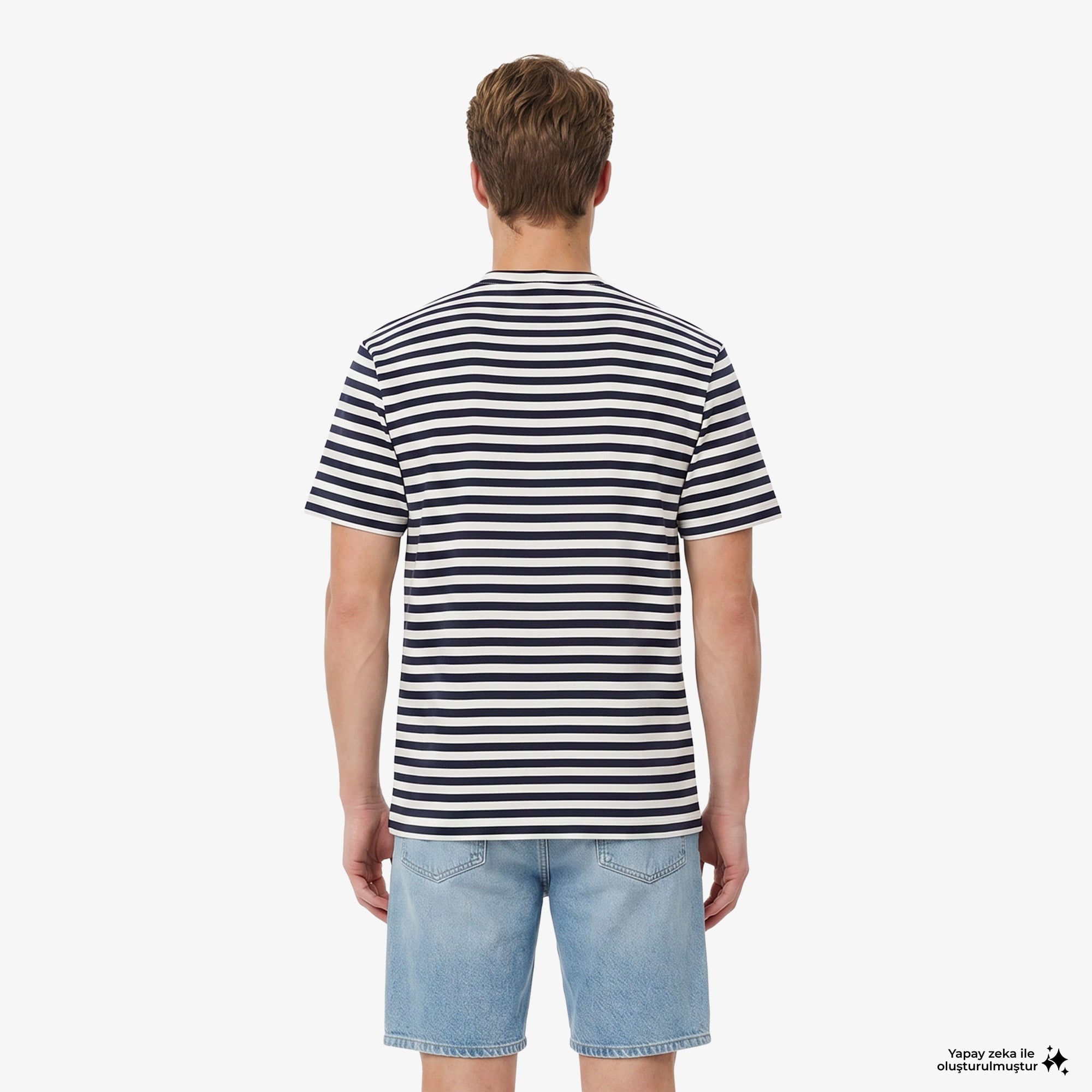Erkek Relaxed Fit Bisiklet Yaka Çizgili Lacivert T-Shirt