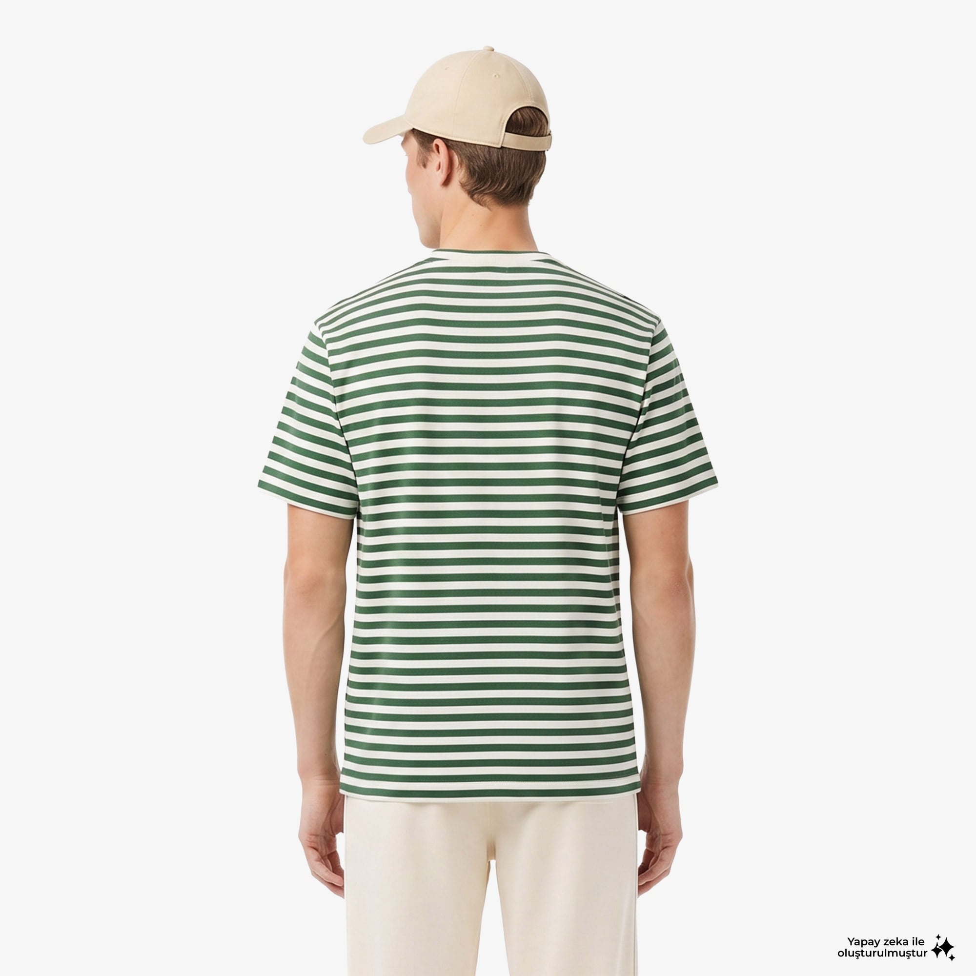 Erkek Relaxed Fit Bisiklet Yaka Çizgili Yeşil T-Shirt