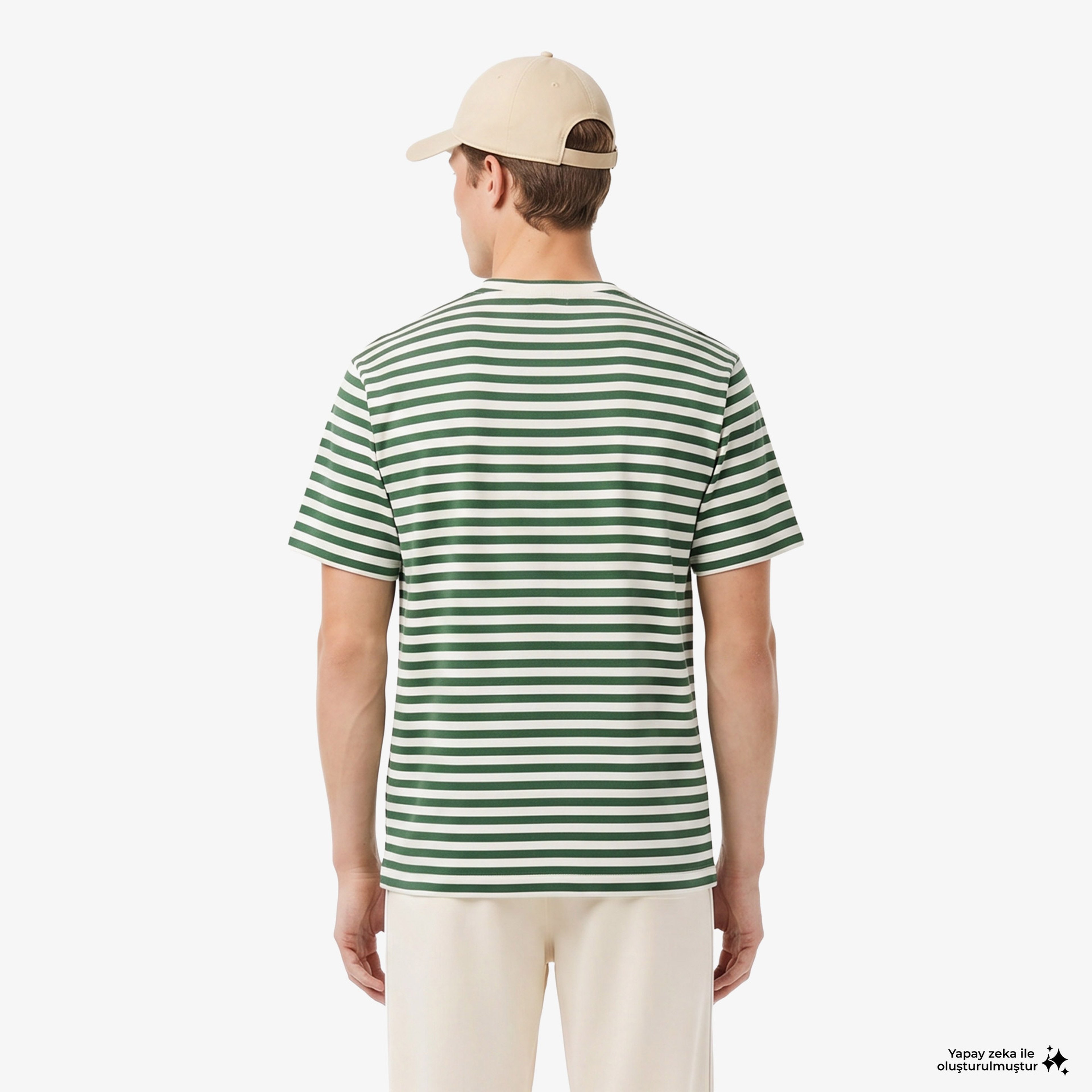 Erkek Relaxed Fit Bisiklet Yaka Çizgili Yeşil T-Shirt Erkek Relaxed Fit Bisiklet Yaka Çizgili Yeşil T-Shirt