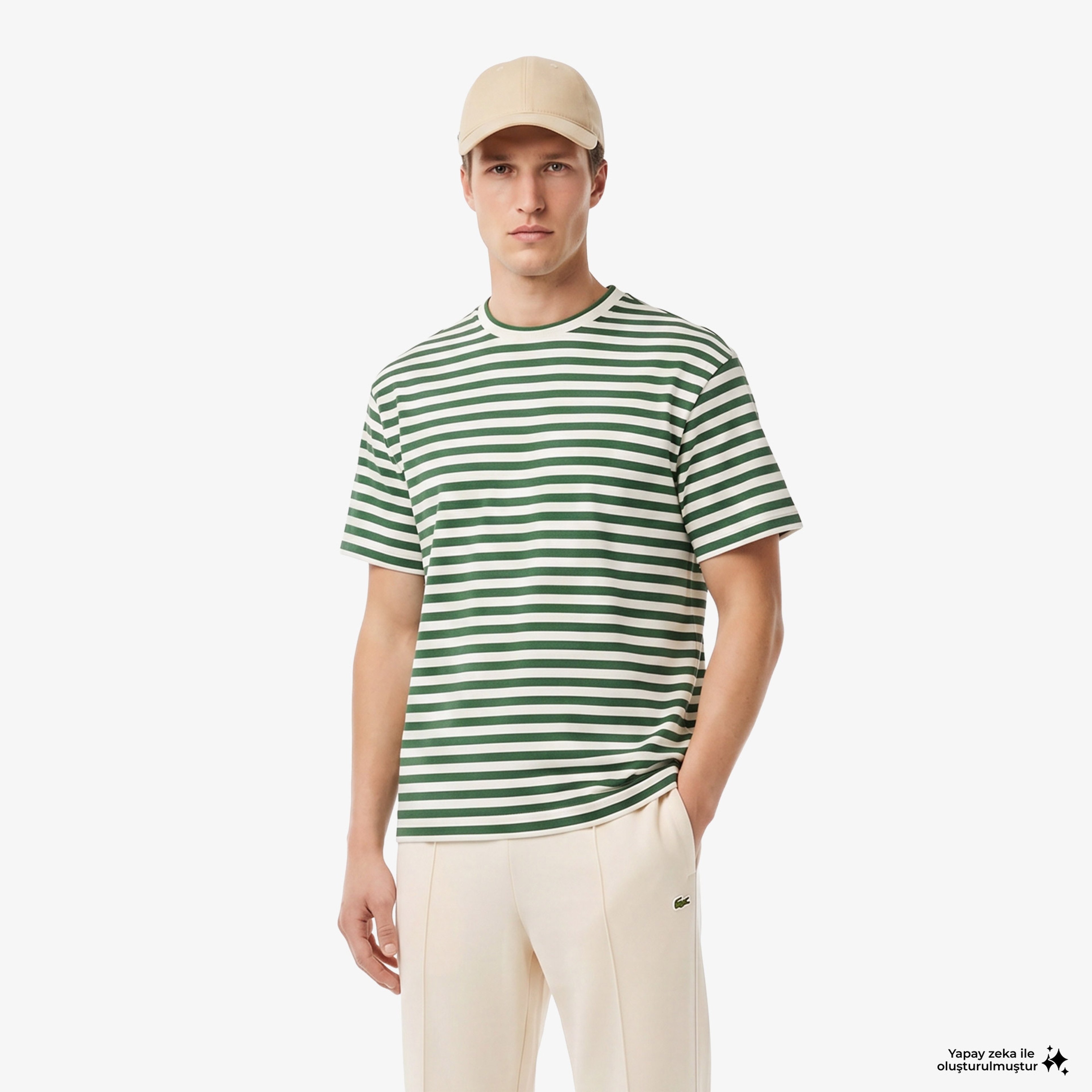 Erkek Relaxed Fit Bisiklet Yaka Çizgili Yeşil T-Shirt Erkek Relaxed Fit Bisiklet Yaka Çizgili Yeşil T-Shirt