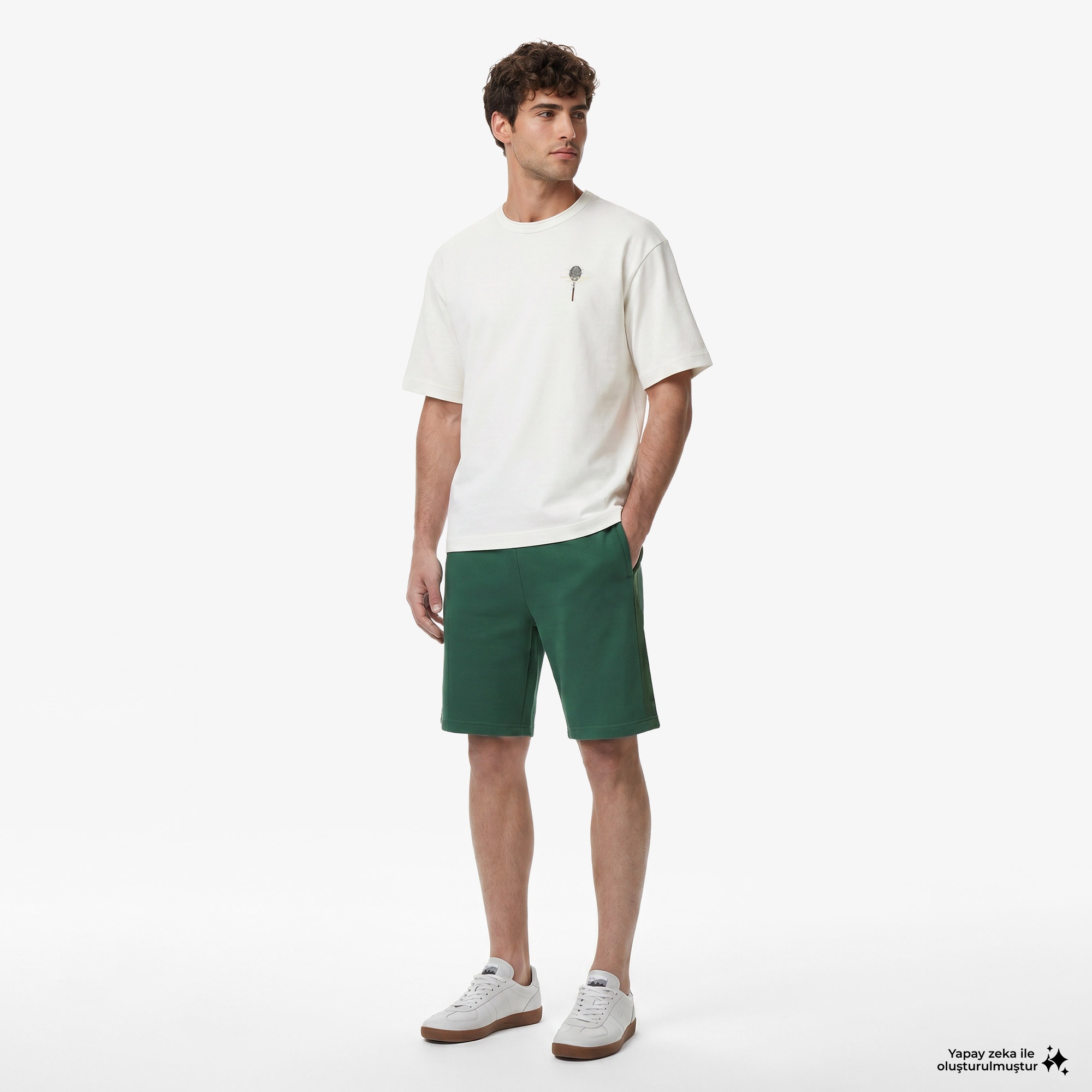 Erkek Loose Fit Bisiklet Yaka Beyaz T-Shirt