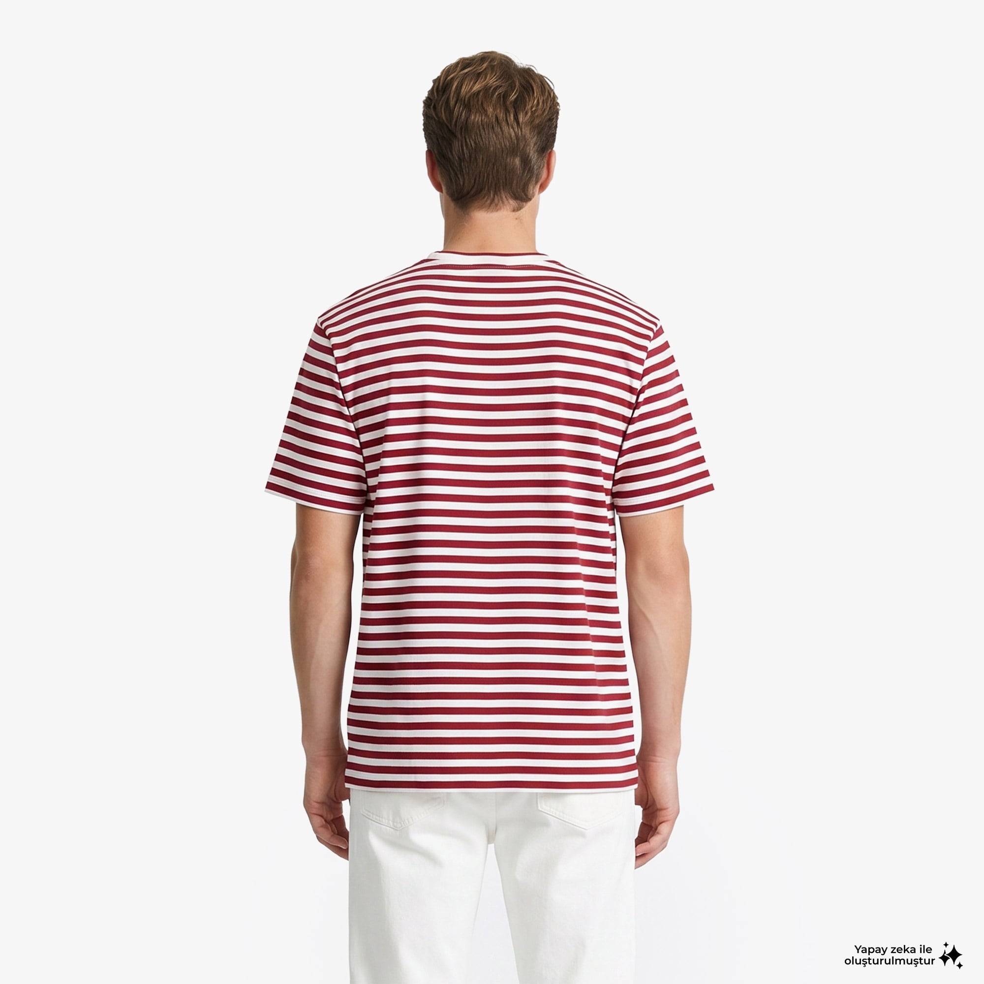 Erkek Relaxed Fit Bisiklet Yaka Çizgili Bordo T-Shirt