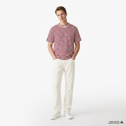 Erkek Relaxed Fit Bisiklet Yaka Çizgili Bordo T-Shirt Bordo