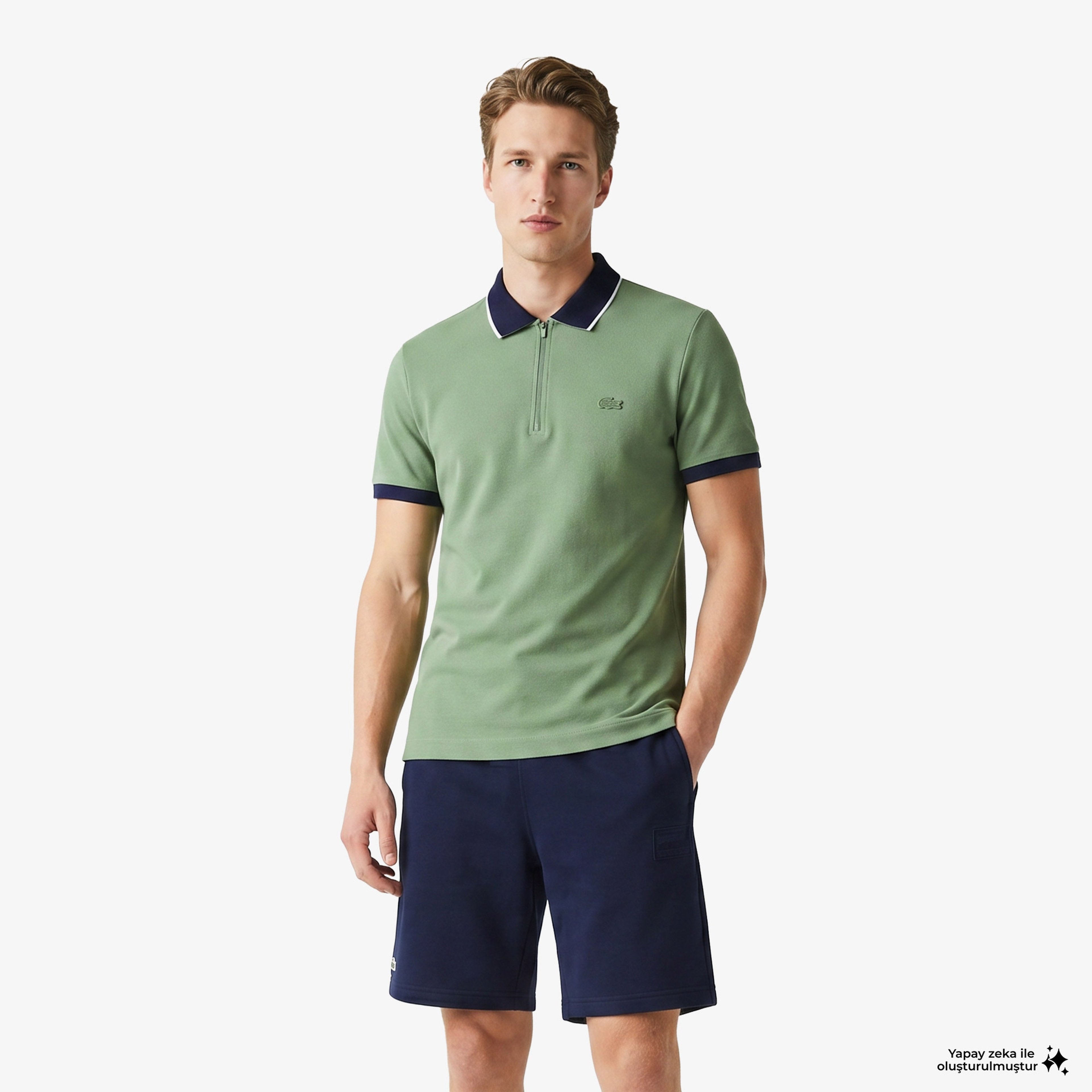 Erkek Regular Fit Renk Bloklu Yeşil Polo Erkek Regular Fit Renk Bloklu Yeşil Polo