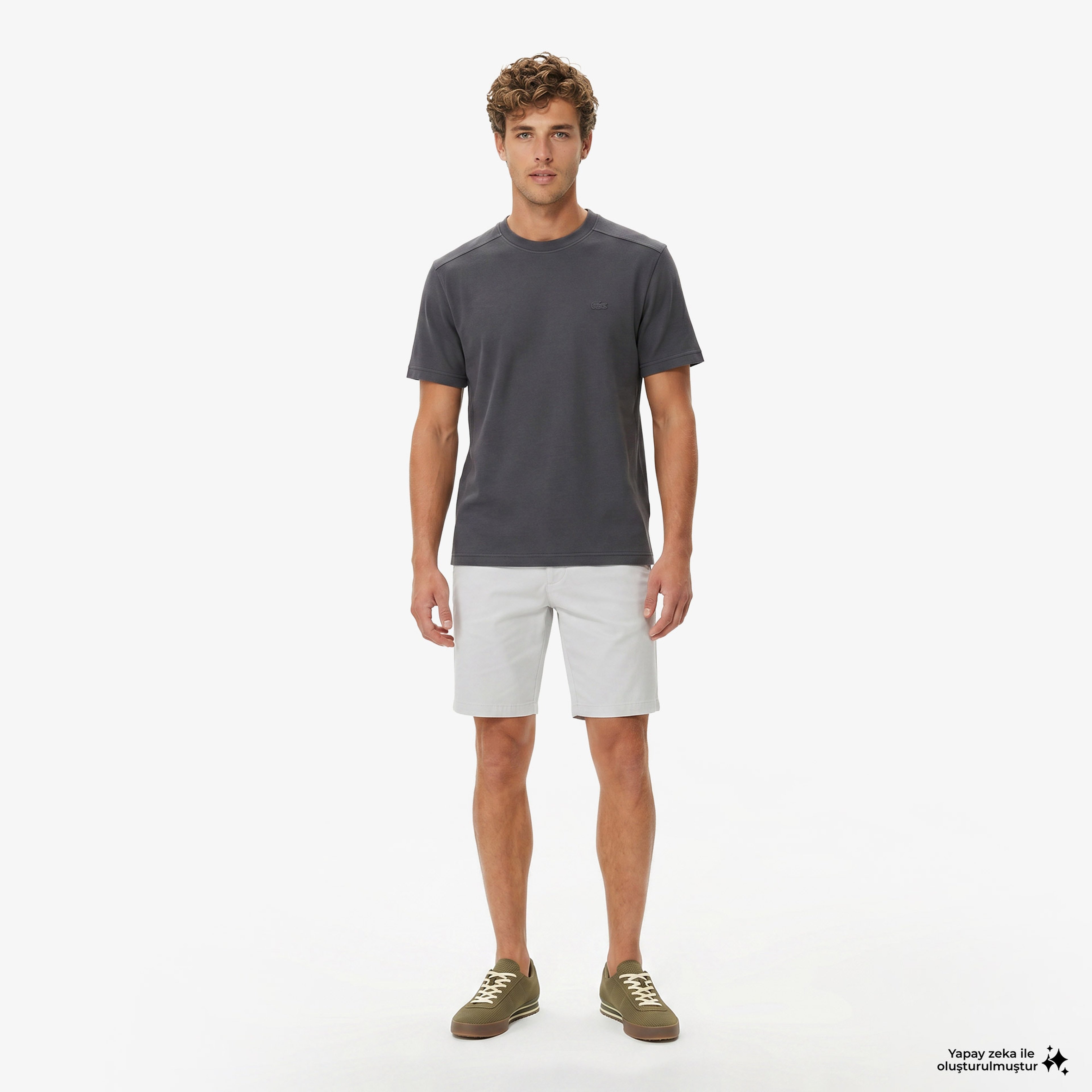 Erkek Slim Fit Gri Bermuda Şort