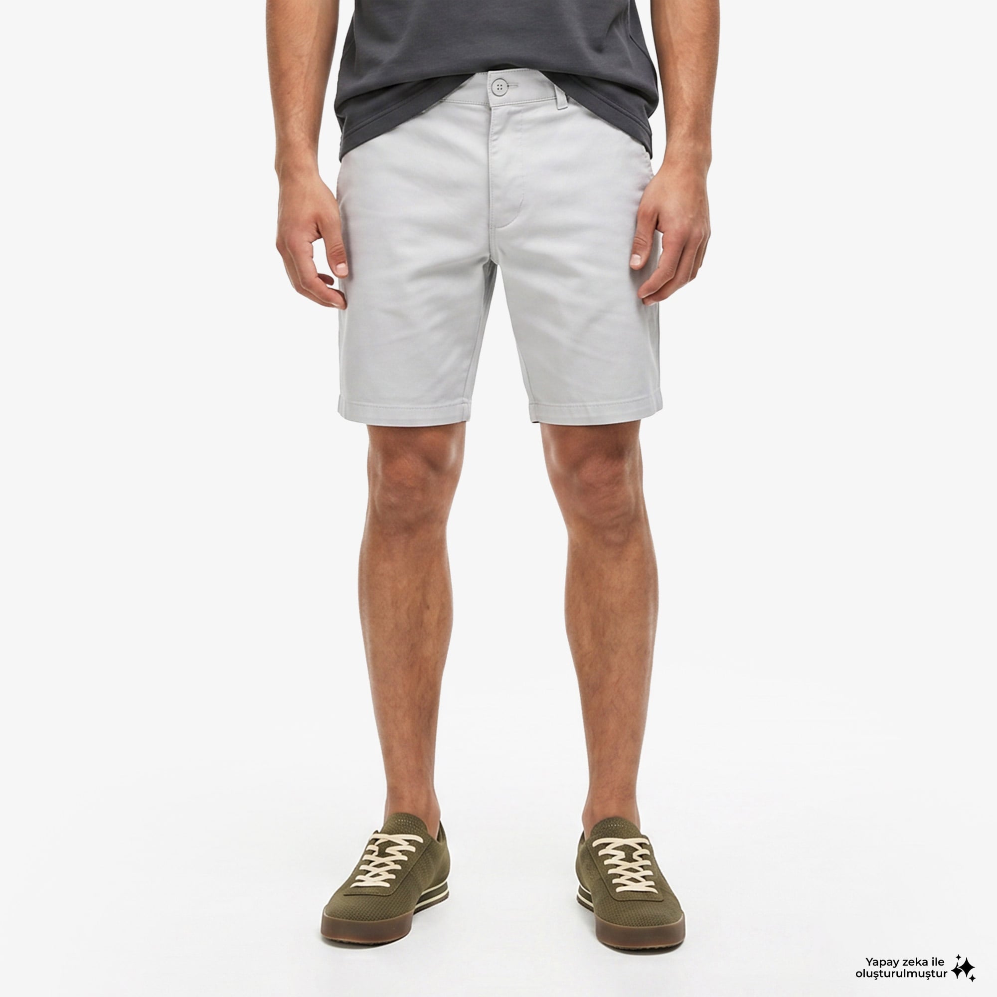 Erkek Slim Fit Gri Bermuda Şort