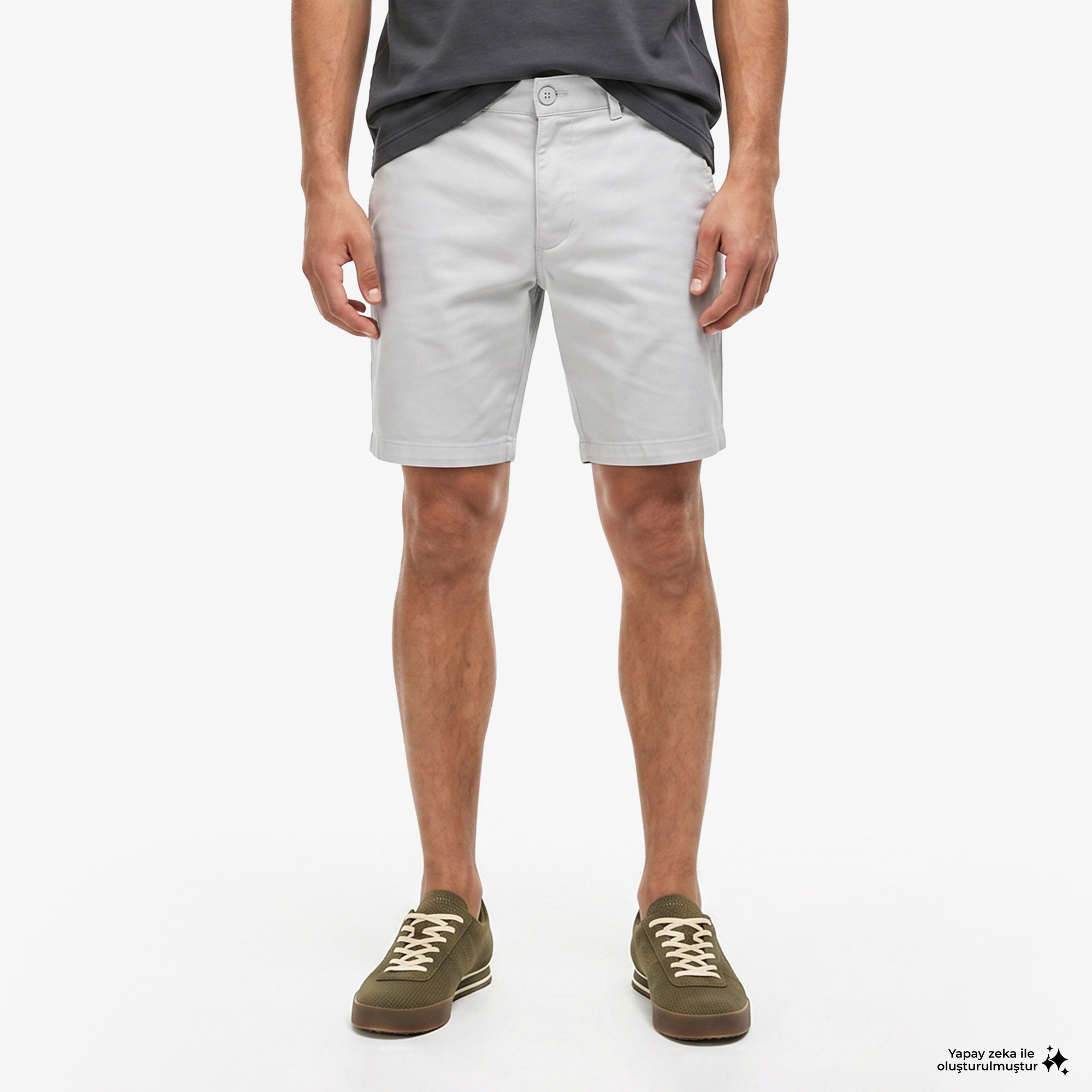 Erkek Slim Fit Gri Bermuda Şort