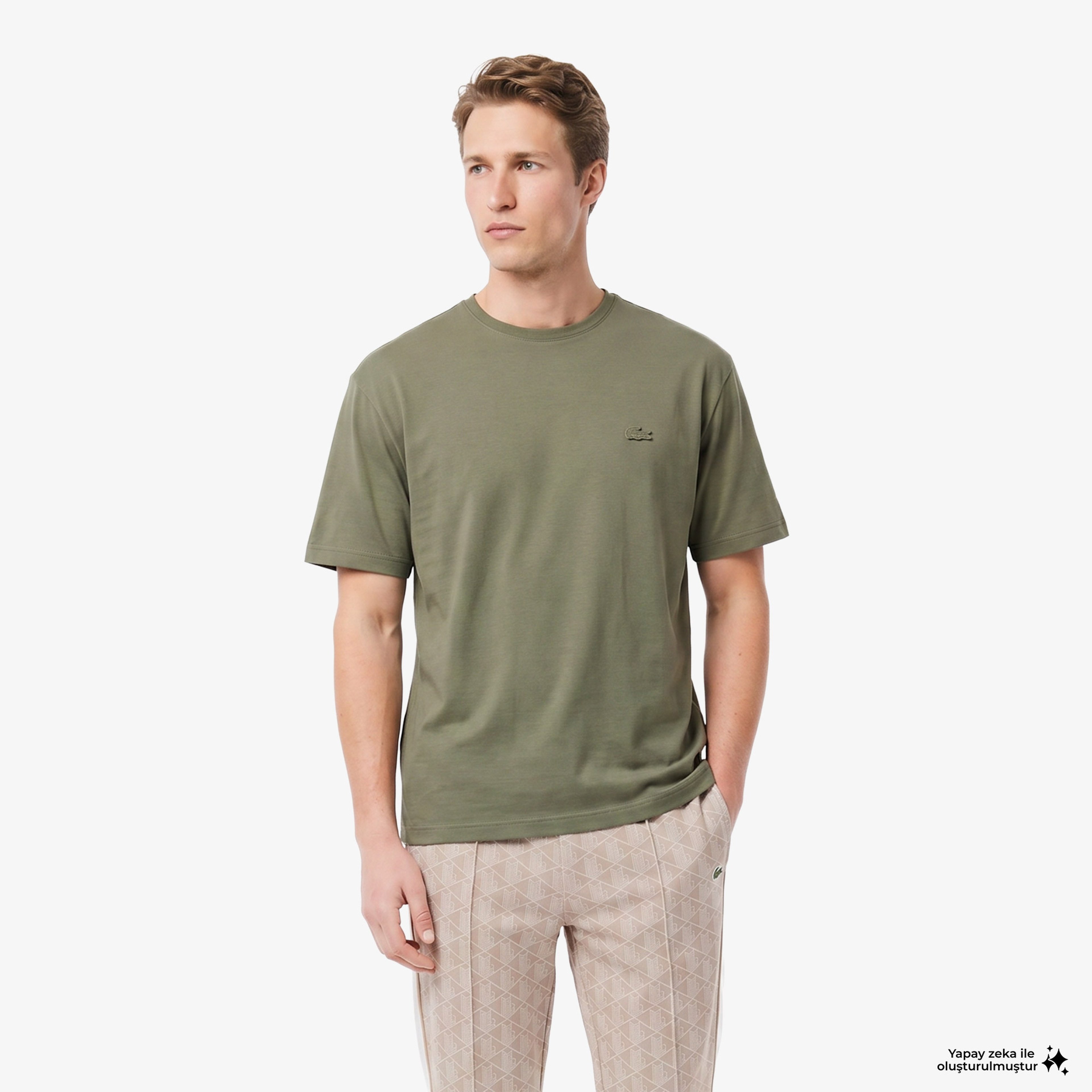 Erkek Relaxed Fit Bisiklet Yaka Haki T-Shirt Erkek Relaxed Fit Bisiklet Yaka Haki T-Shirt