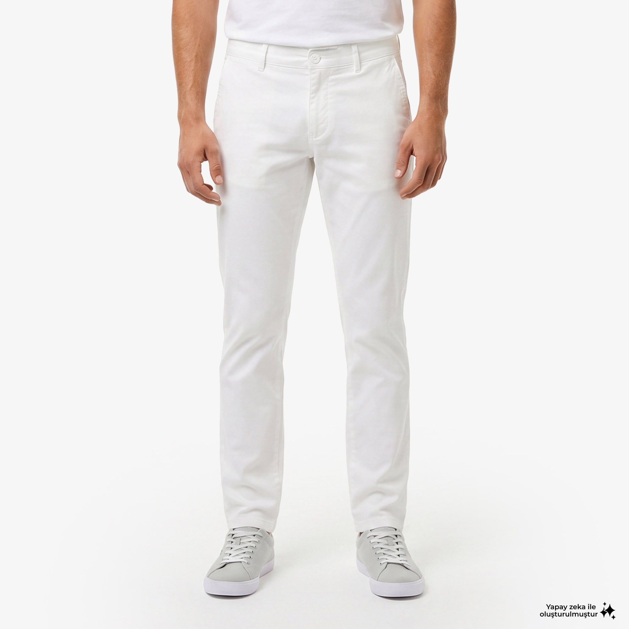 Erkek Slim Fit Krem Chino Pantolon