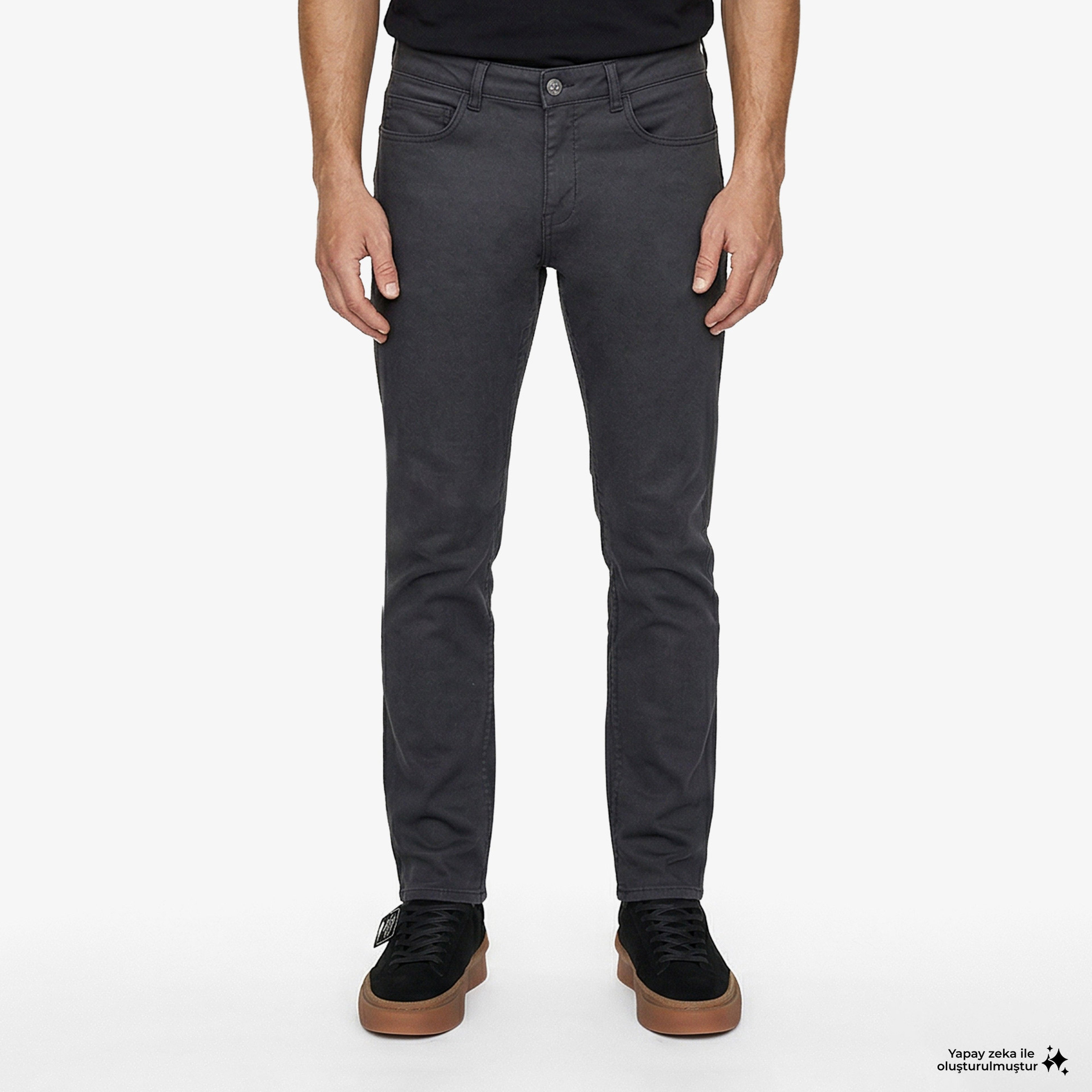 Erkek Slim Fit Koyu Gri Pantolon
