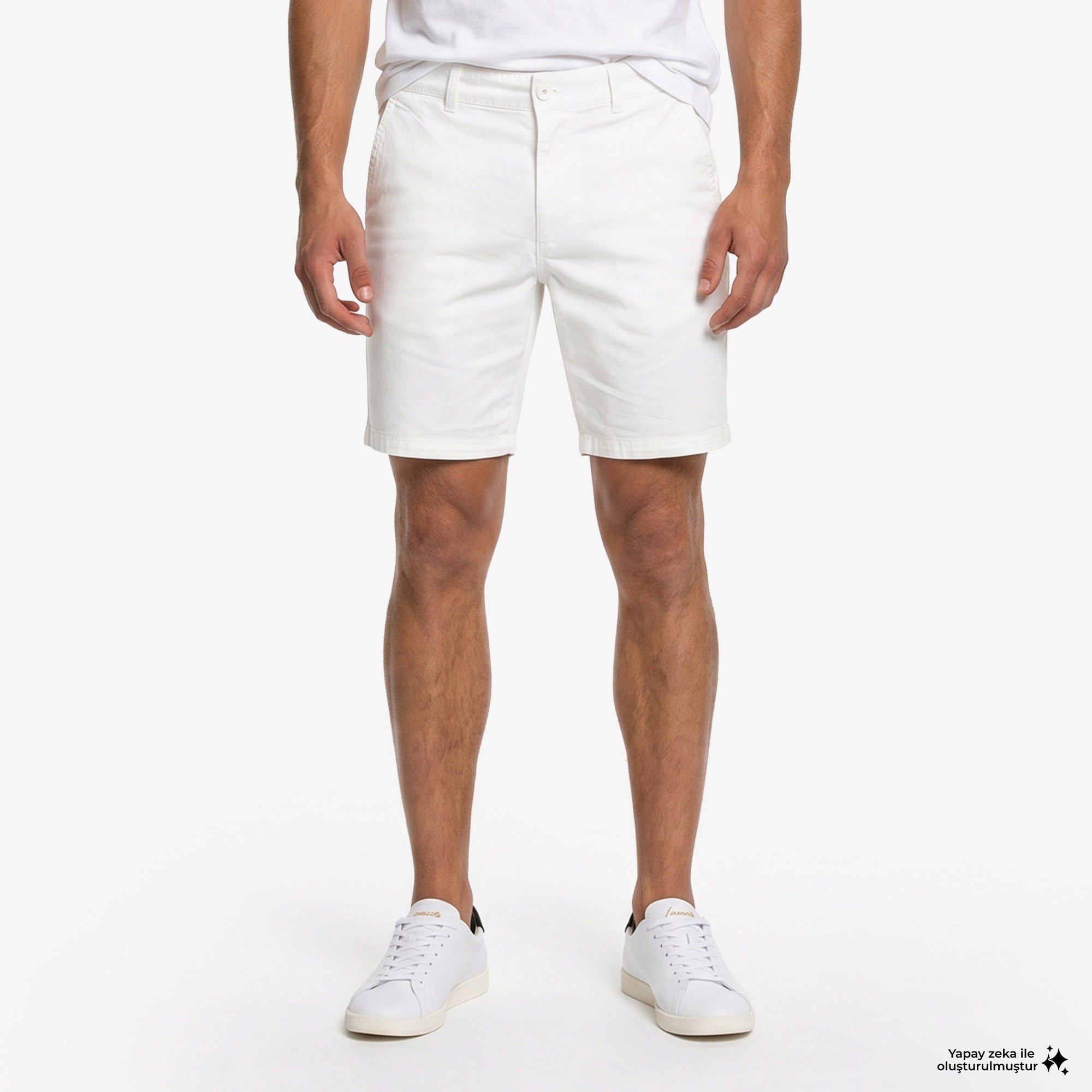 Erkek Slim Fit Beyaz Bermuda Şort