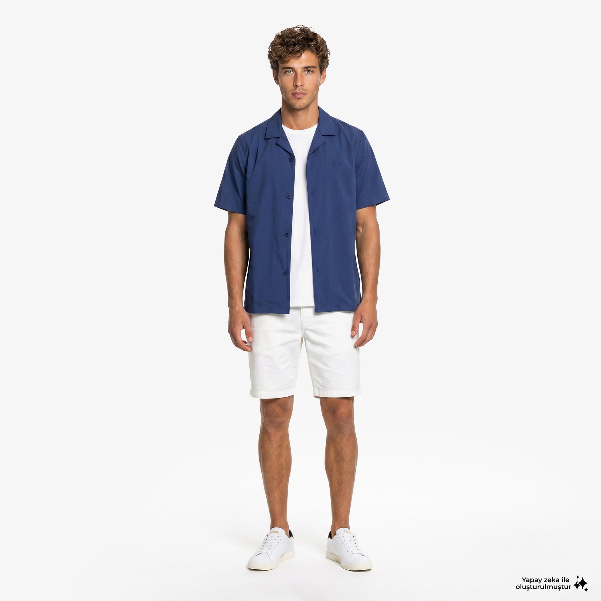 Erkek Slim Fit Beyaz Bermuda Şort