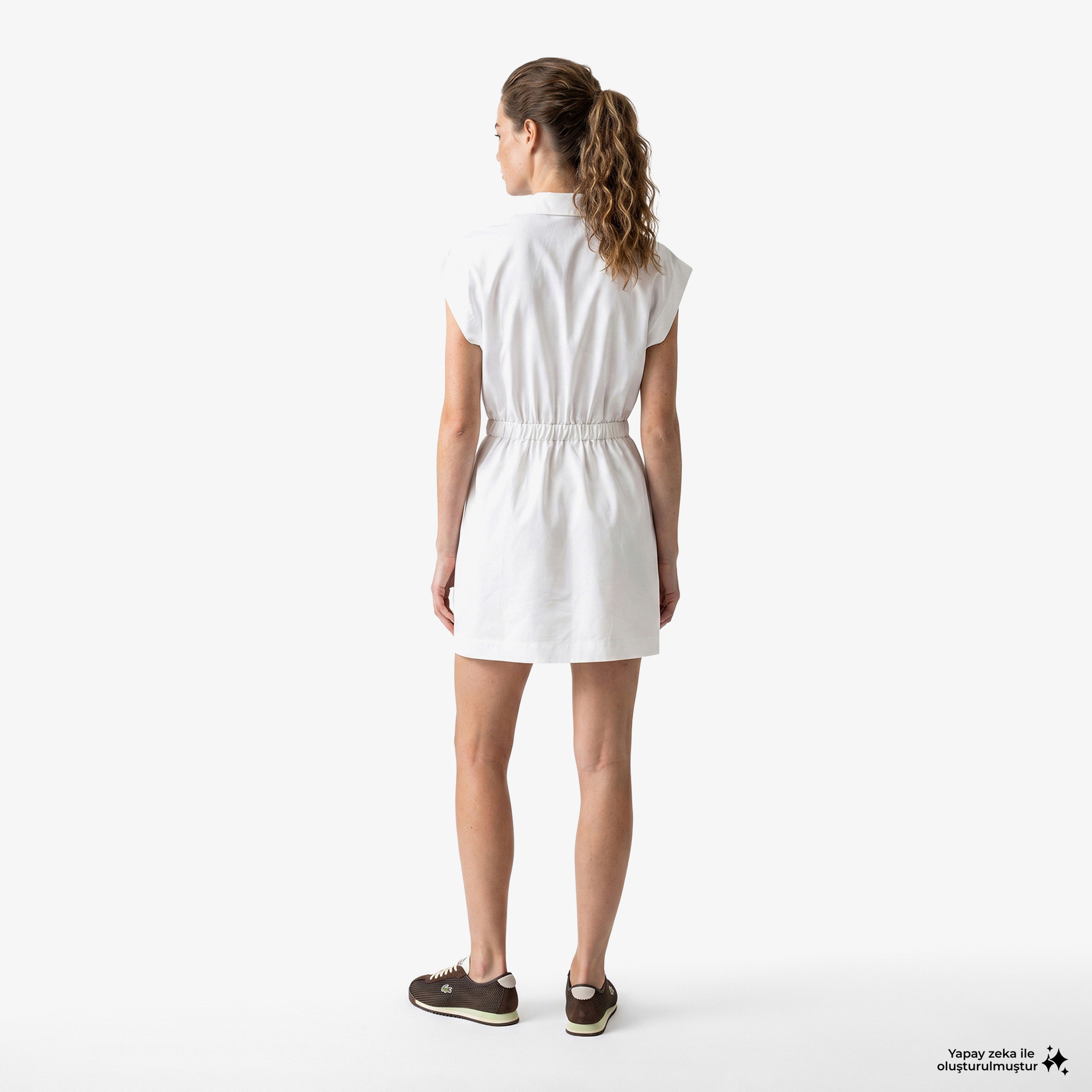 Kadın Flare Fit Kısa Kollu Polo Yaka Krem Elbise Kadın Flare Fit Kısa Kollu Polo Yaka Krem Elbise