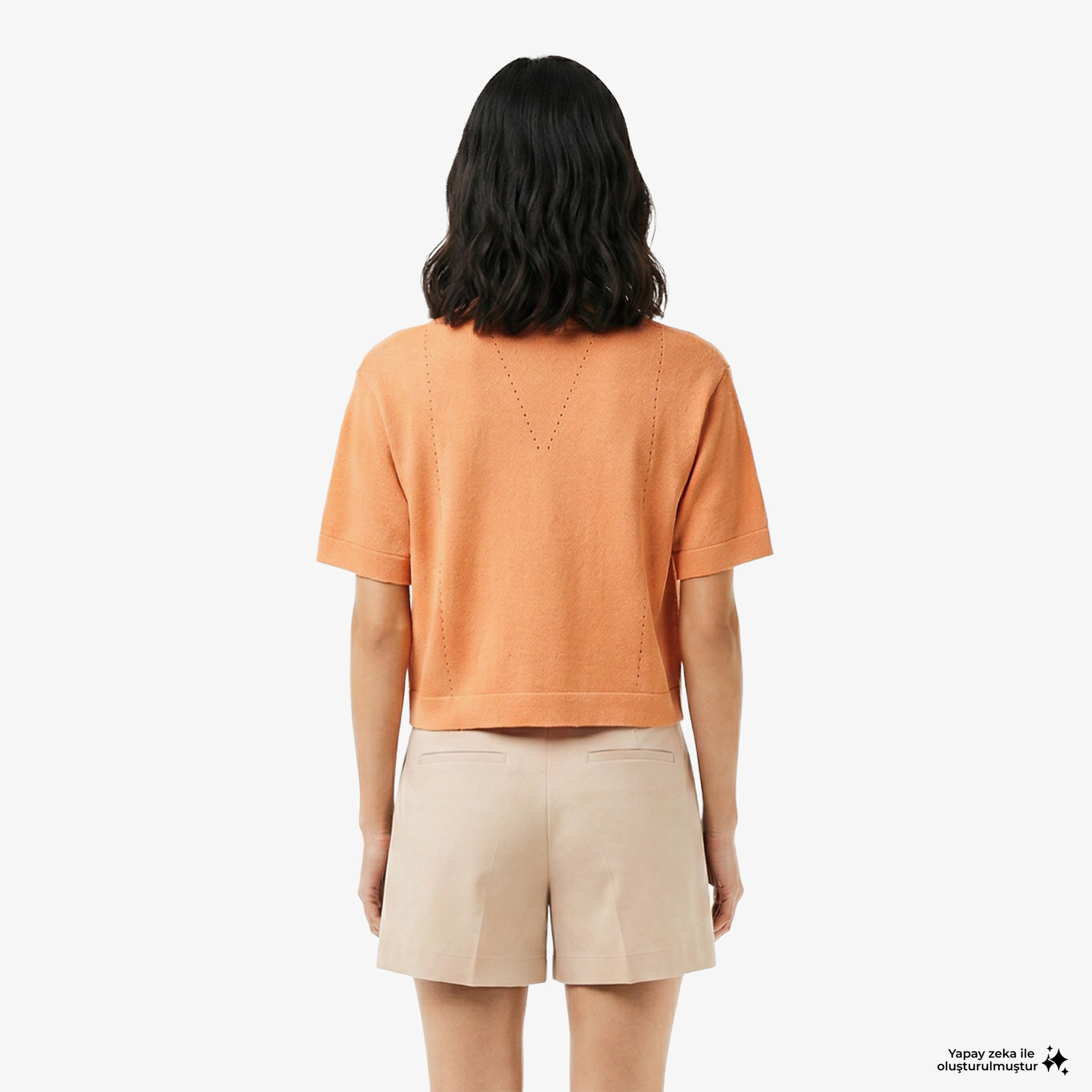 Kadın Relaxed Fit Kısa Kollu V Yaka Keten Turuncu Hırka Kadın Relaxed Fit Kısa Kollu V Yaka Keten Turuncu Hırka
