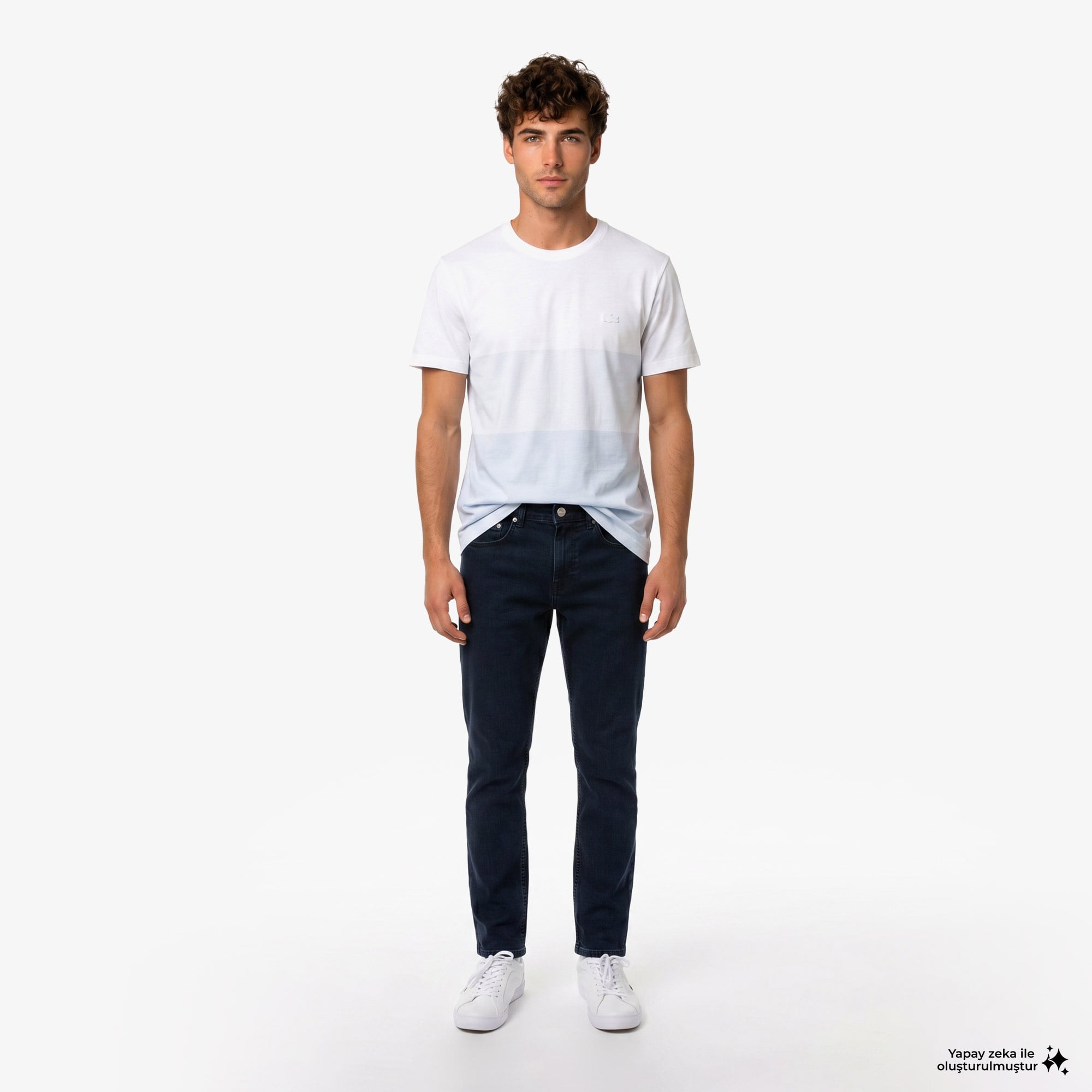Erkek Regular Fit Bisiklet Yaka Renk Bloklu Beyaz T-Shirt