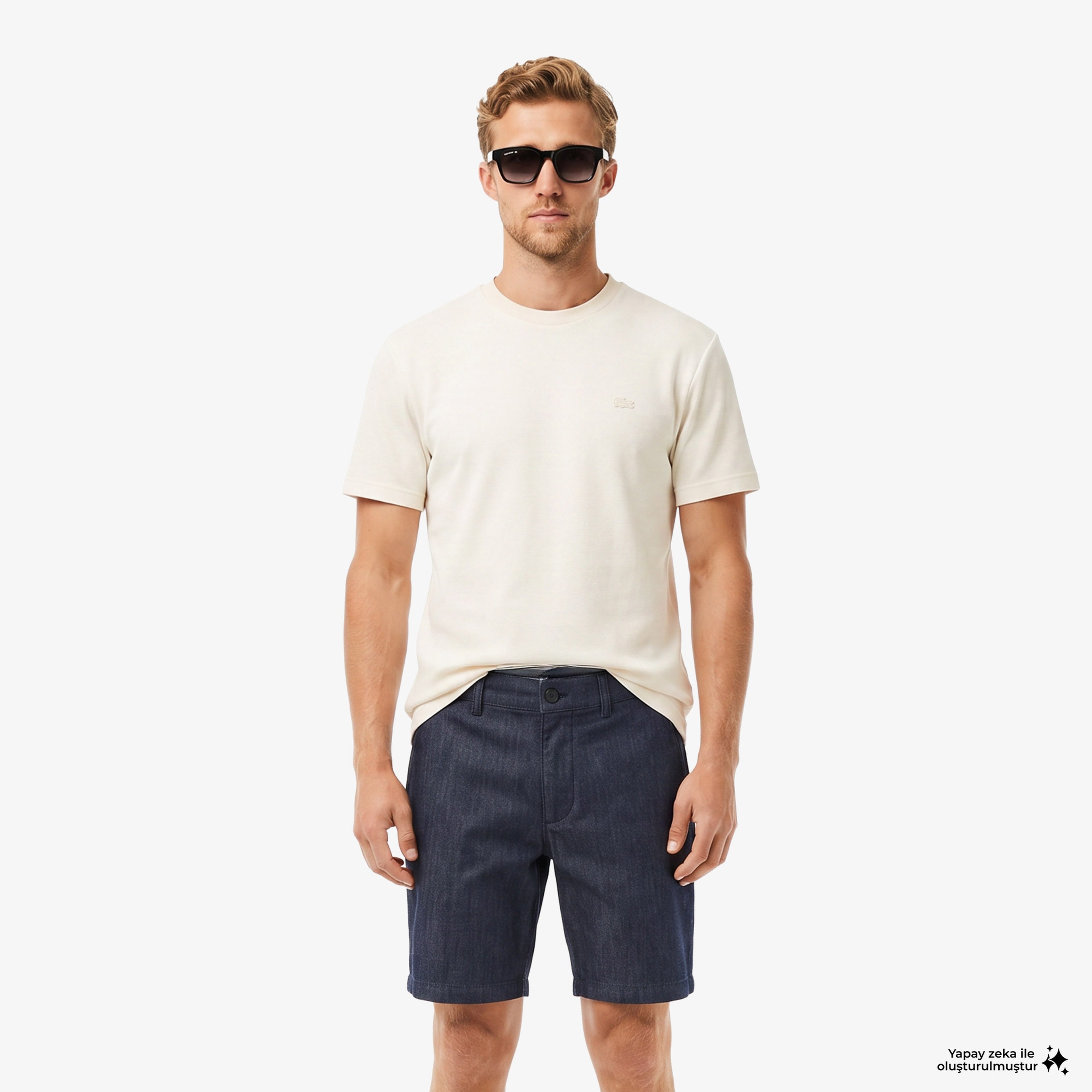 Erkek Relaxed Fit Bisiklet Yaka Krem T-Shirt Erkek Relaxed Fit Bisiklet Yaka Krem T-Shirt