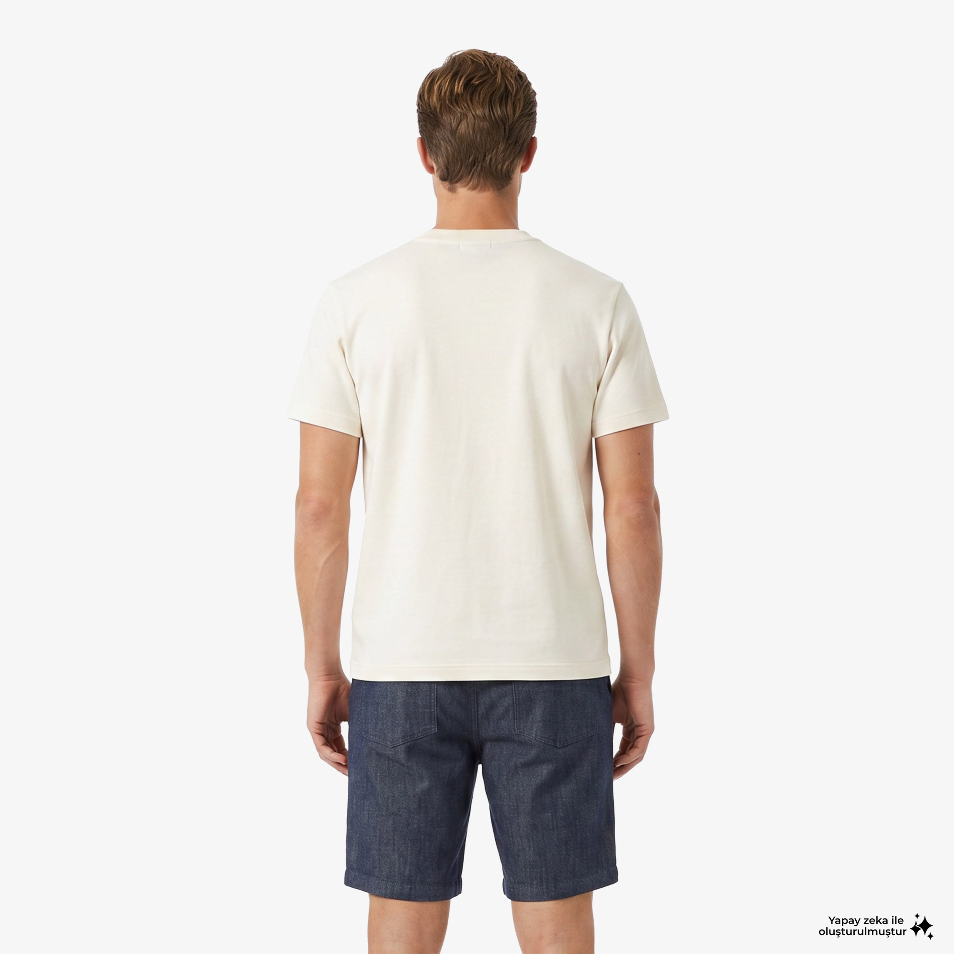 Erkek Relaxed Fit Bisiklet Yaka Krem T-Shirt Erkek Relaxed Fit Bisiklet Yaka Krem T-Shirt
