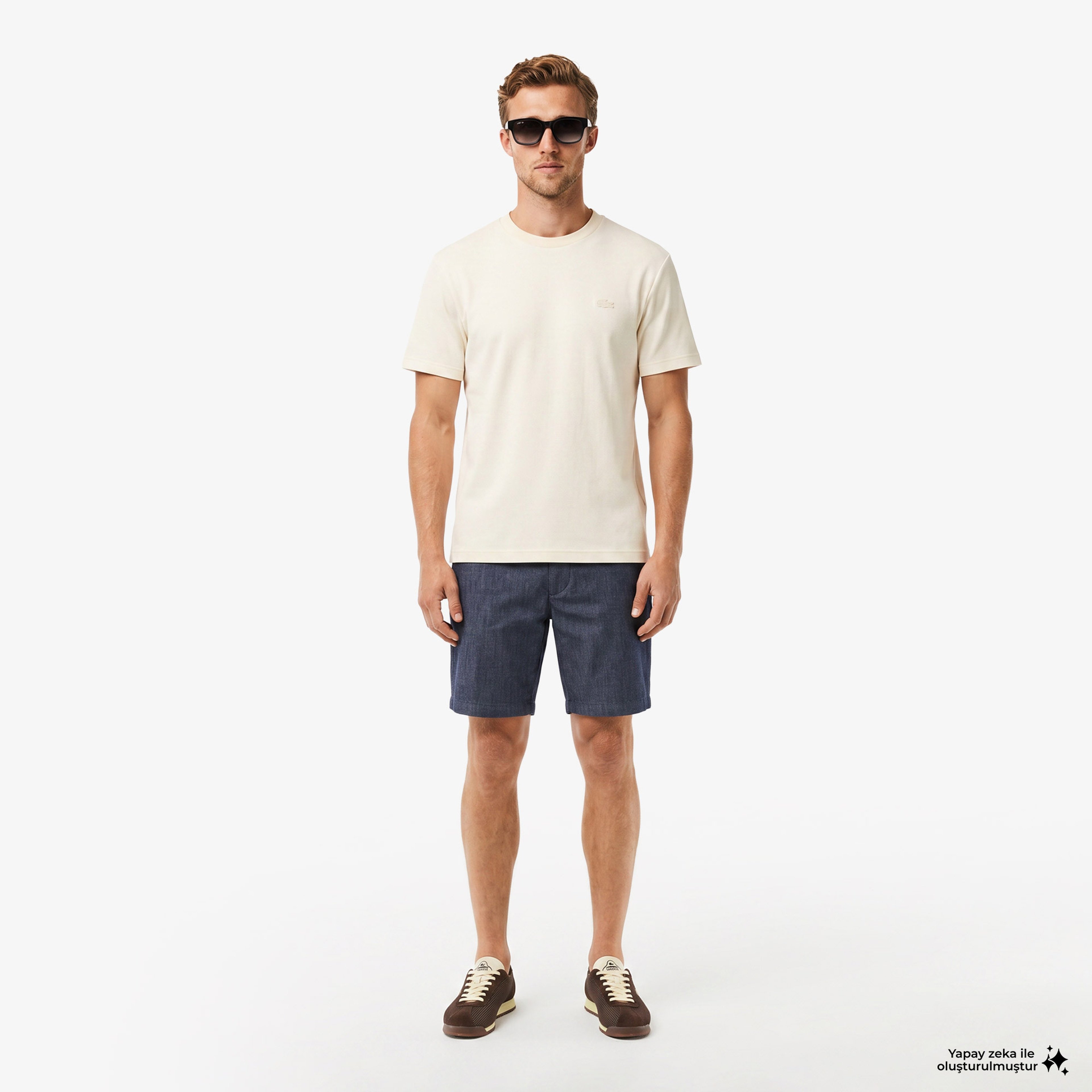 Erkek Relaxed Fit Bisiklet Yaka Krem T-Shirt Erkek Relaxed Fit Bisiklet Yaka Krem T-Shirt