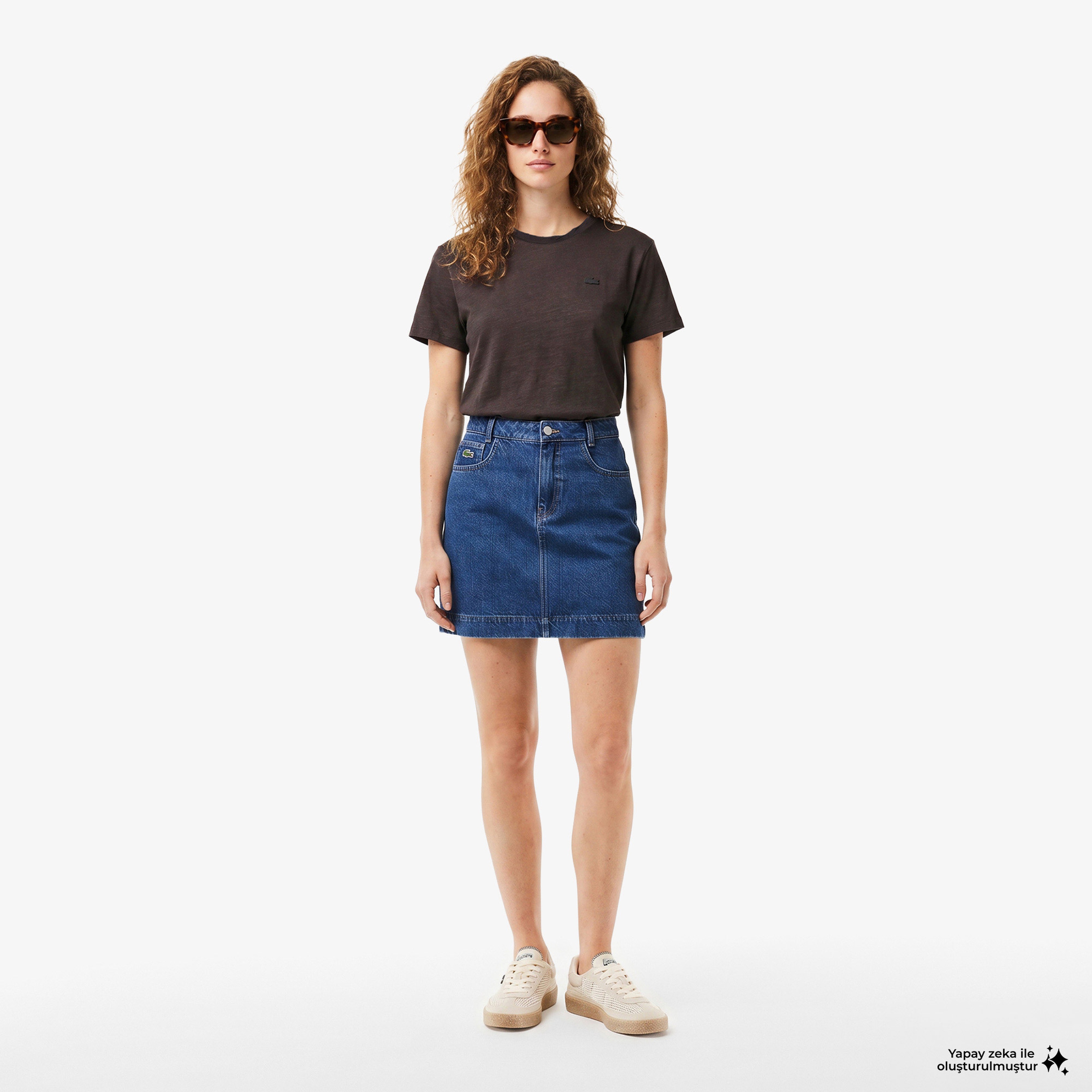 Kadın Loose Fit V Yaka Kahverengi T-Shirt Kadın Loose Fit V Yaka Kahverengi T-Shirt