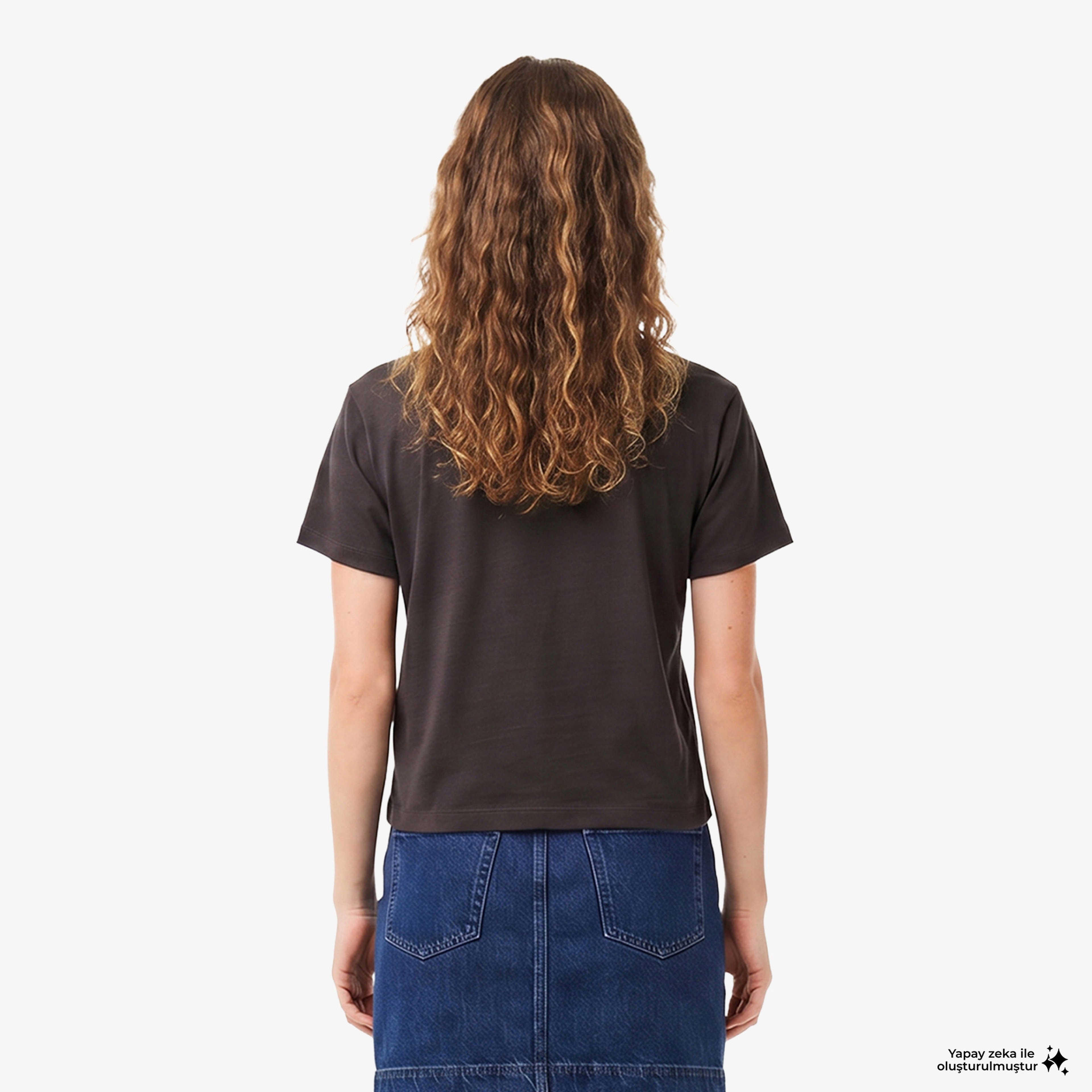 Kadın Loose Fit V Yaka Kahverengi T-Shirt Kadın Loose Fit V Yaka Kahverengi T-Shirt