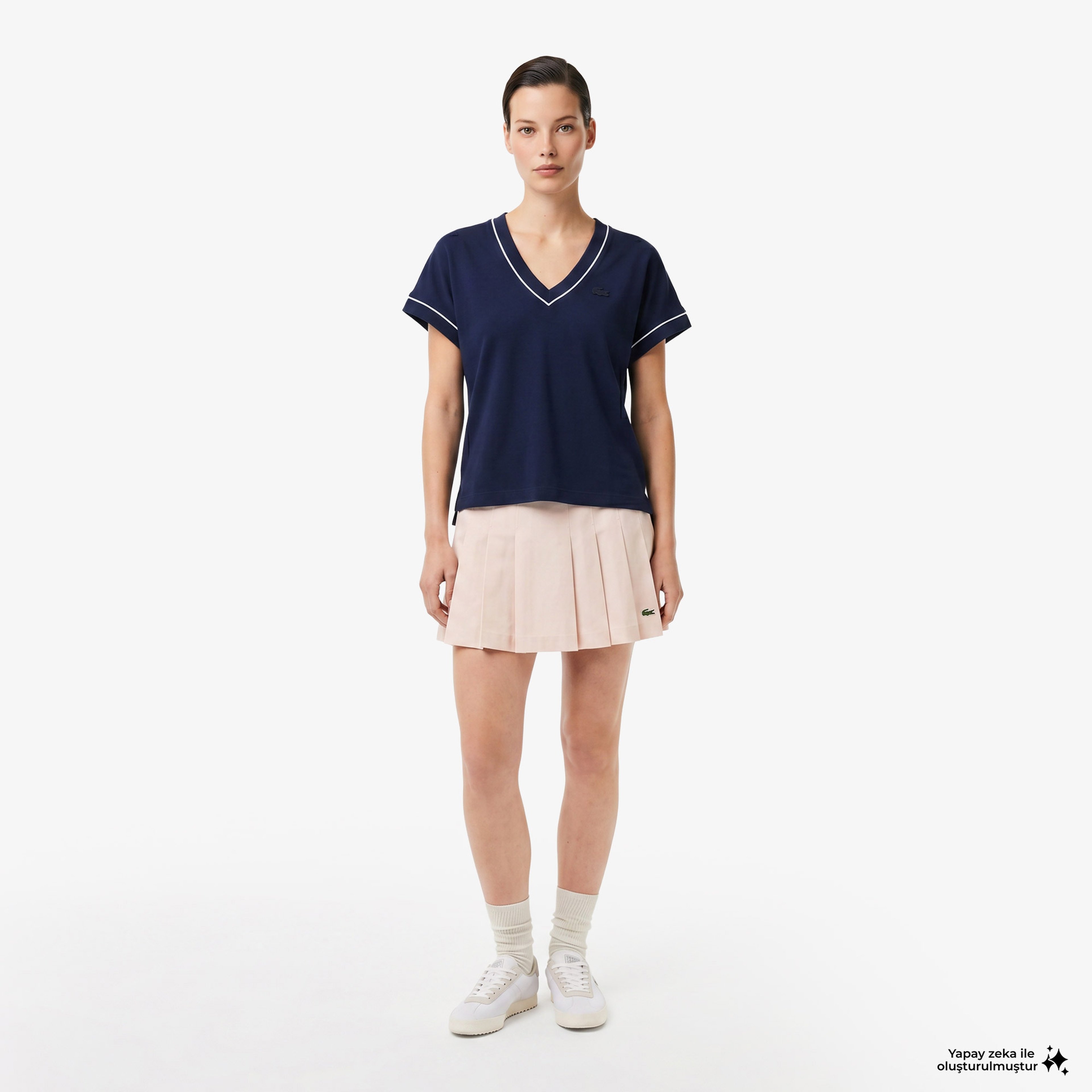Kadın Loose Fit V Yaka Lacivert T-Shirt Kadın Loose Fit V Yaka Lacivert T-Shirt
