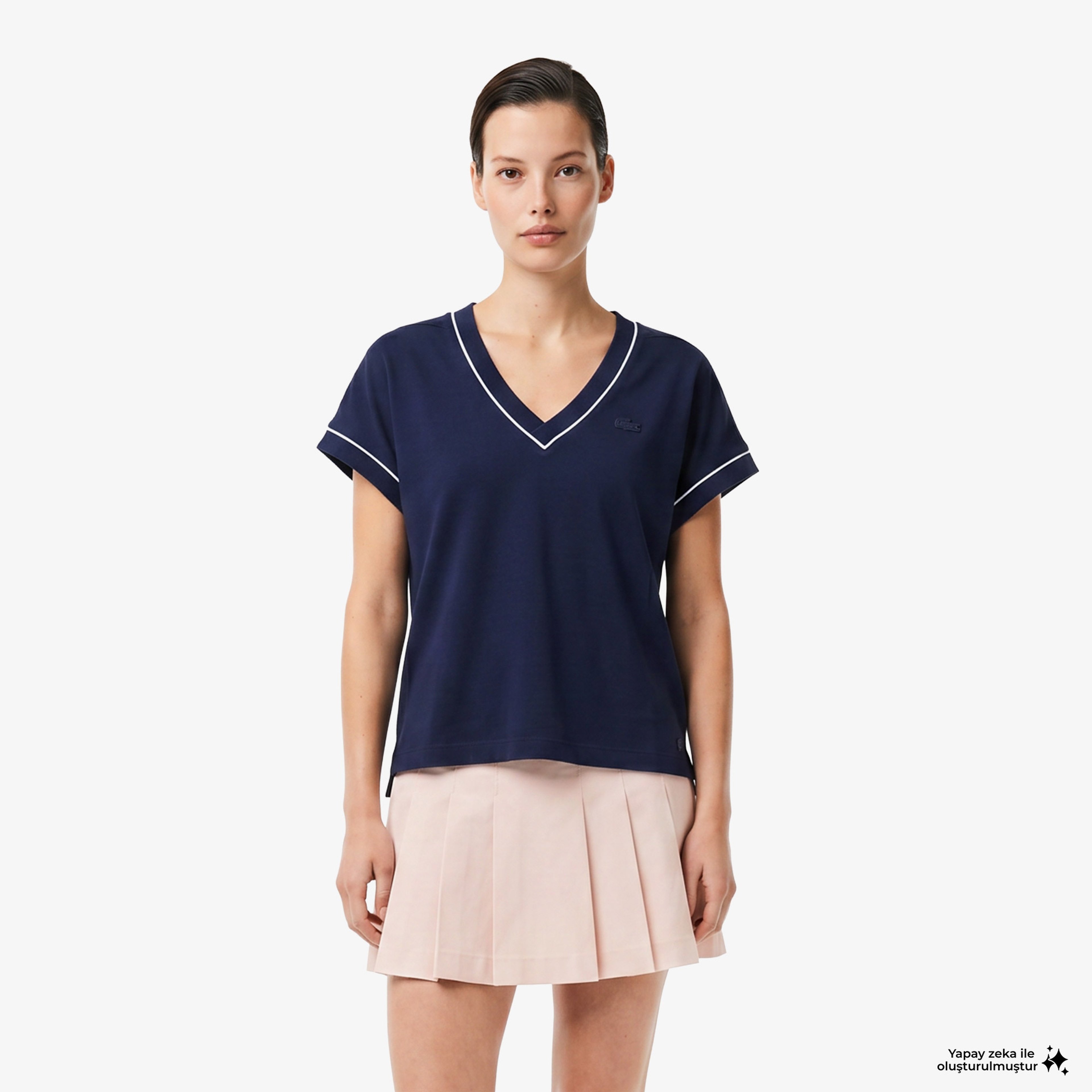 Kadın Loose Fit V Yaka Lacivert T-Shirt Kadın Loose Fit V Yaka Lacivert T-Shirt