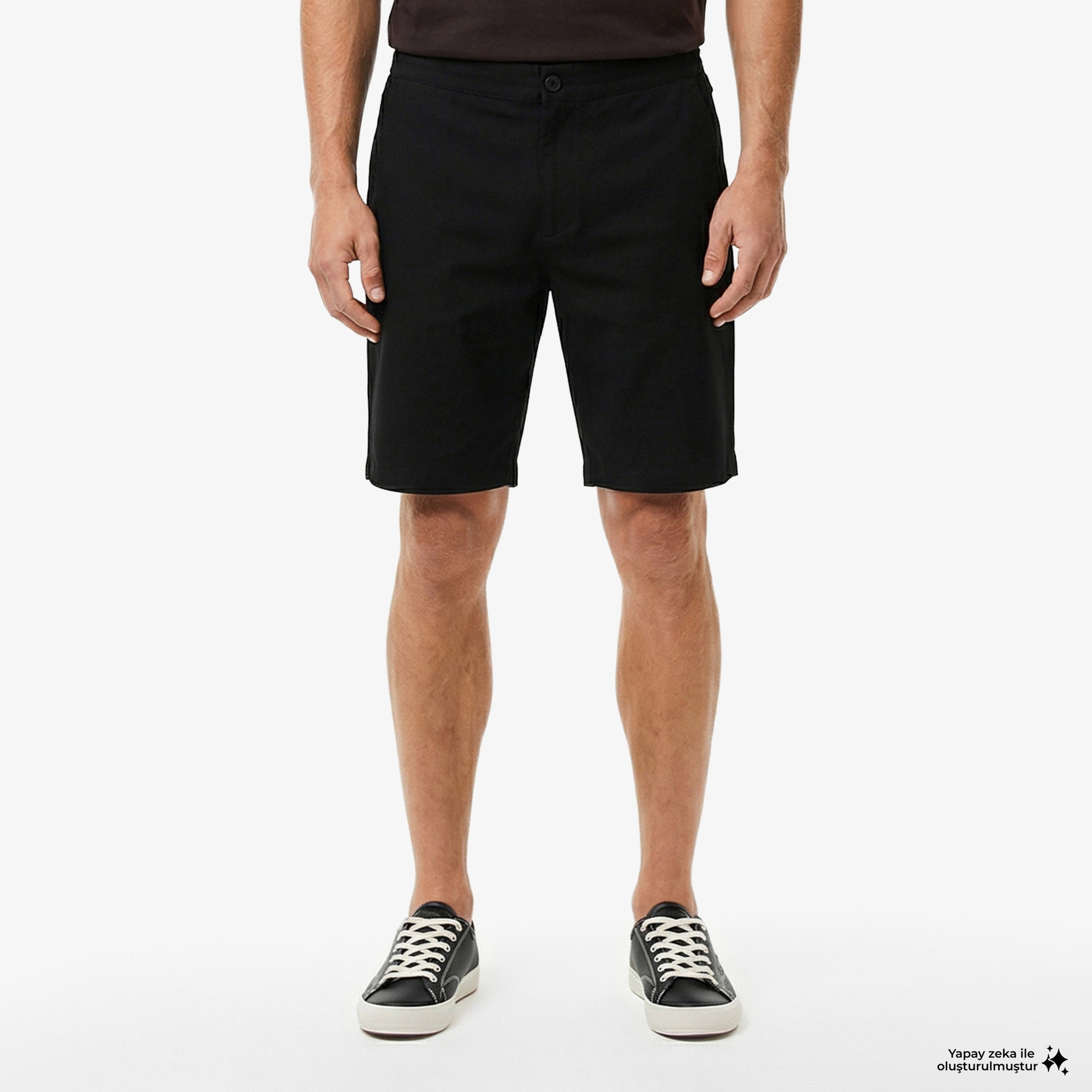 Erkek Tapered Fit Keten Siyah Bermuda Şort Erkek Tapered Fit Keten Siyah Bermuda Şort