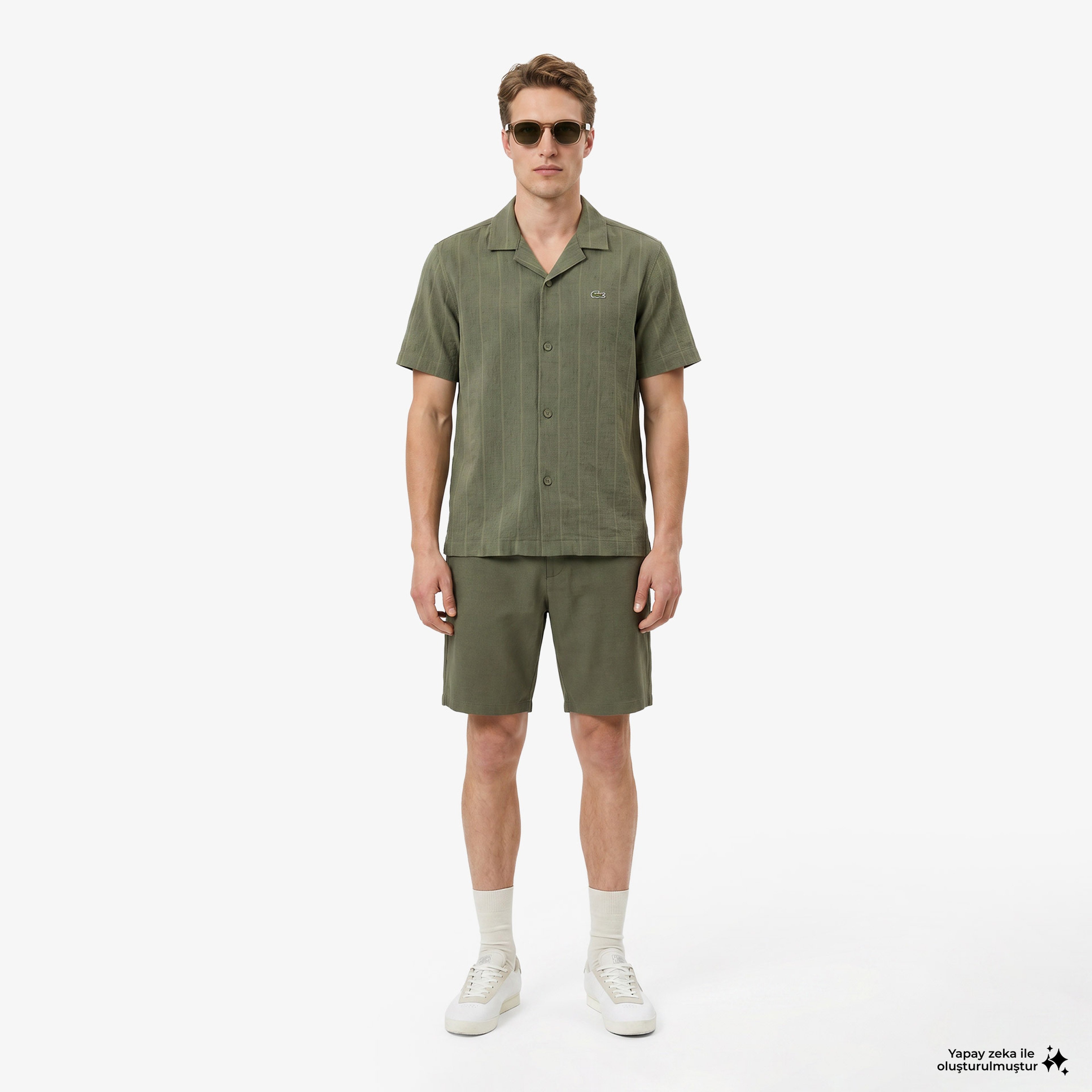Erkek Relaxed Fit Kısa Kollu Çizgili Haki Gömlek Erkek Relaxed Fit Kısa Kollu Çizgili Haki Gömlek