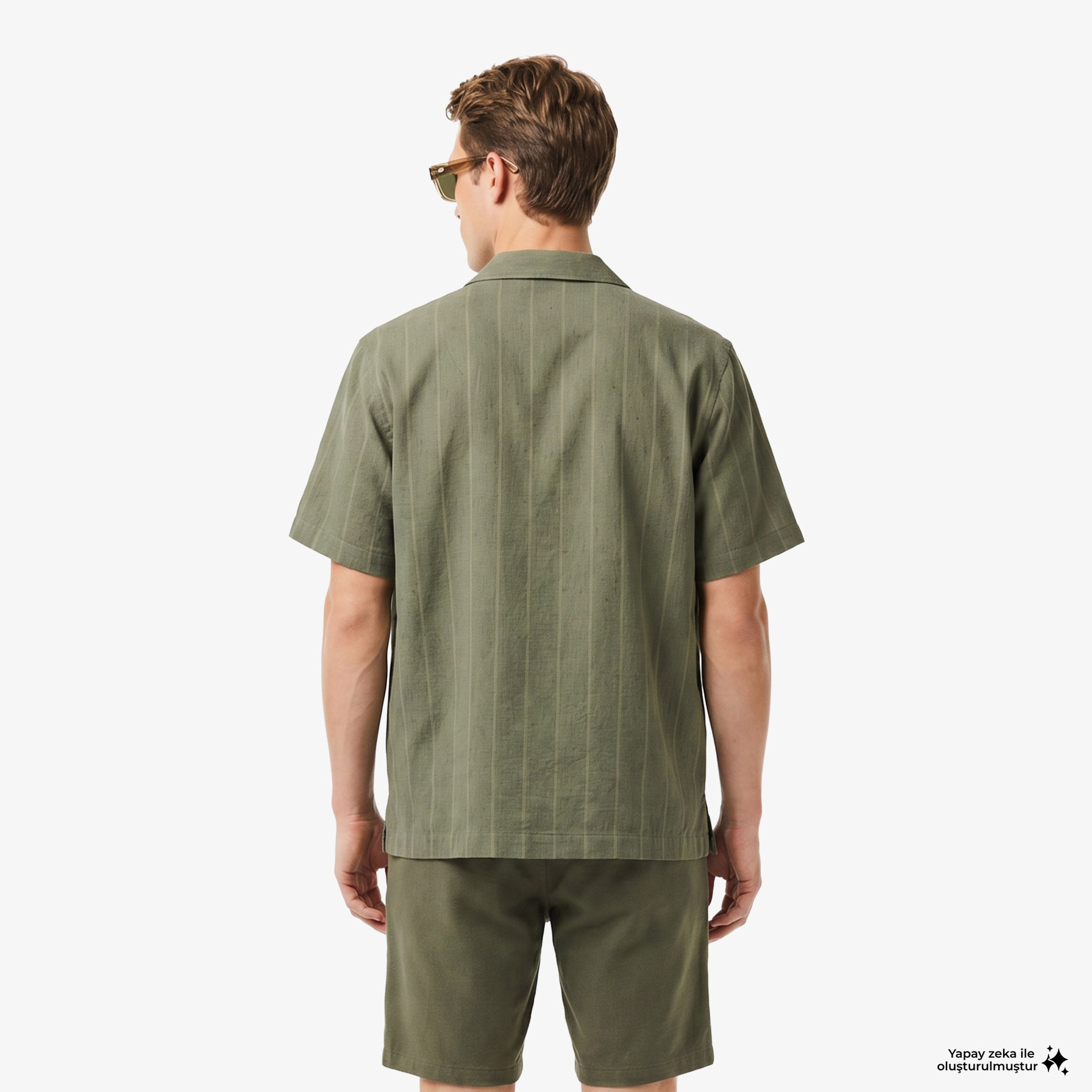 Erkek Relaxed Fit Kısa Kollu Çizgili Haki Gömlek Erkek Relaxed Fit Kısa Kollu Çizgili Haki Gömlek