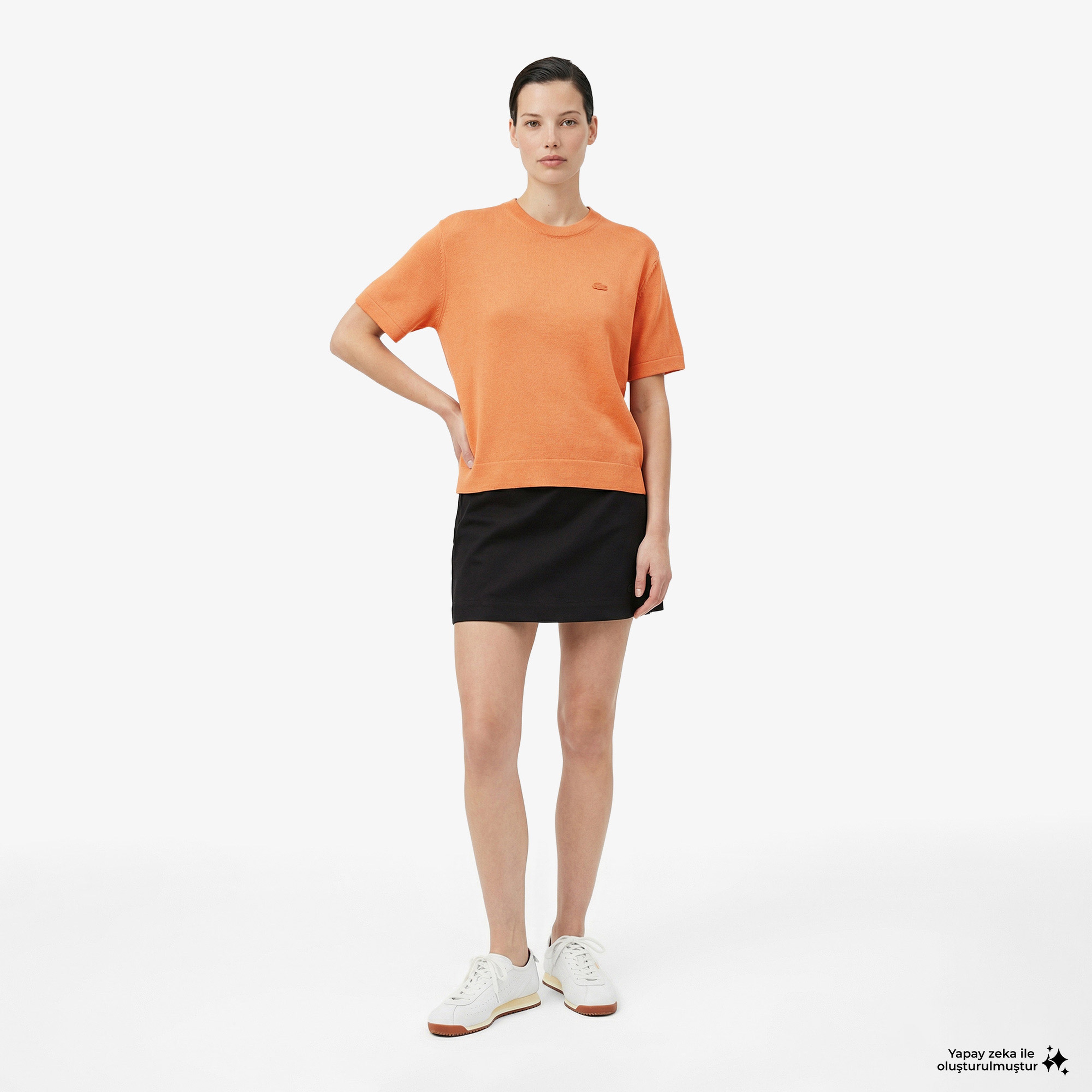 Kadın Relaxed Fit Truvakar Kollu Bisiklet Yaka Keten Turuncu Triko Kadın Relaxed Fit Truvakar Kollu Bisiklet Yaka Keten Turuncu Triko