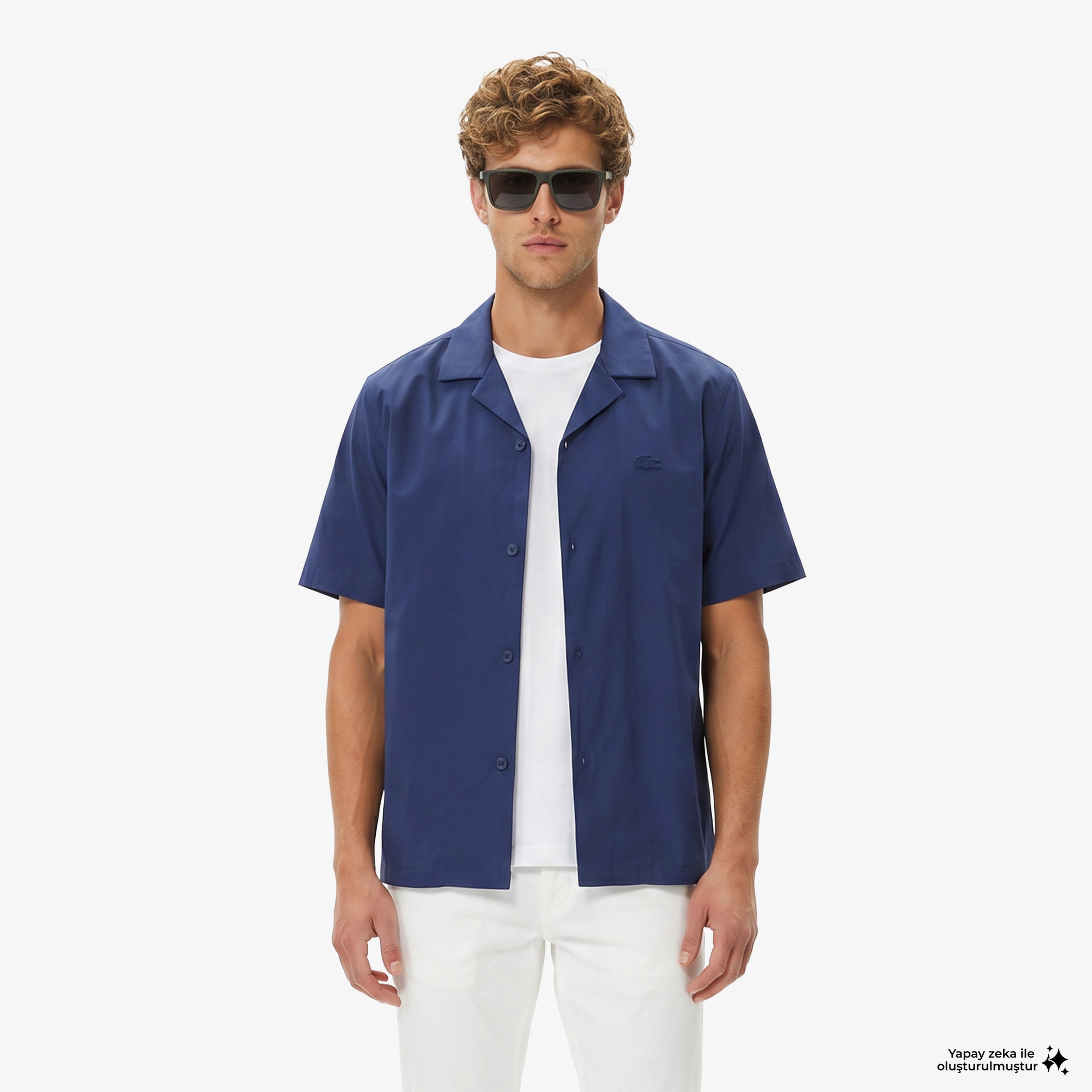 Erkek Relaxed Fit Kısa Kollu Koyu Mavi Gömlek Erkek Relaxed Fit Kısa Kollu Koyu Mavi Gömlek