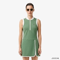 Kadın Classic Fit Kolsuz Yarım Fermuarlı Yeşil Elbise Yeşil