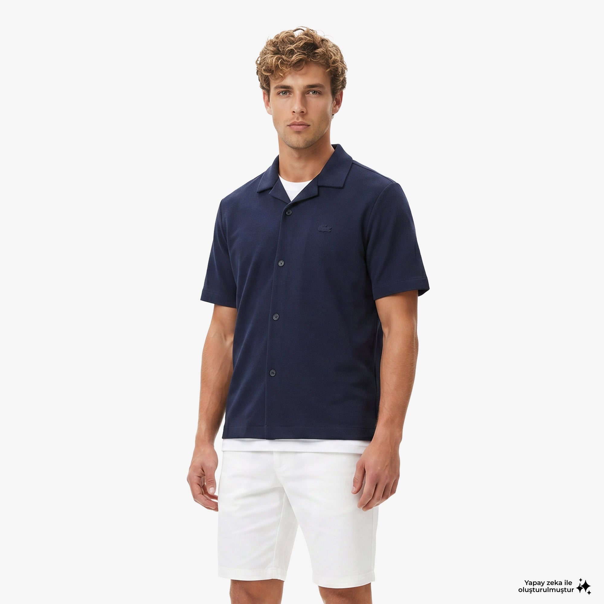 Erkek Relaxed Fit Kısa Kollu Lacivert Gömlek