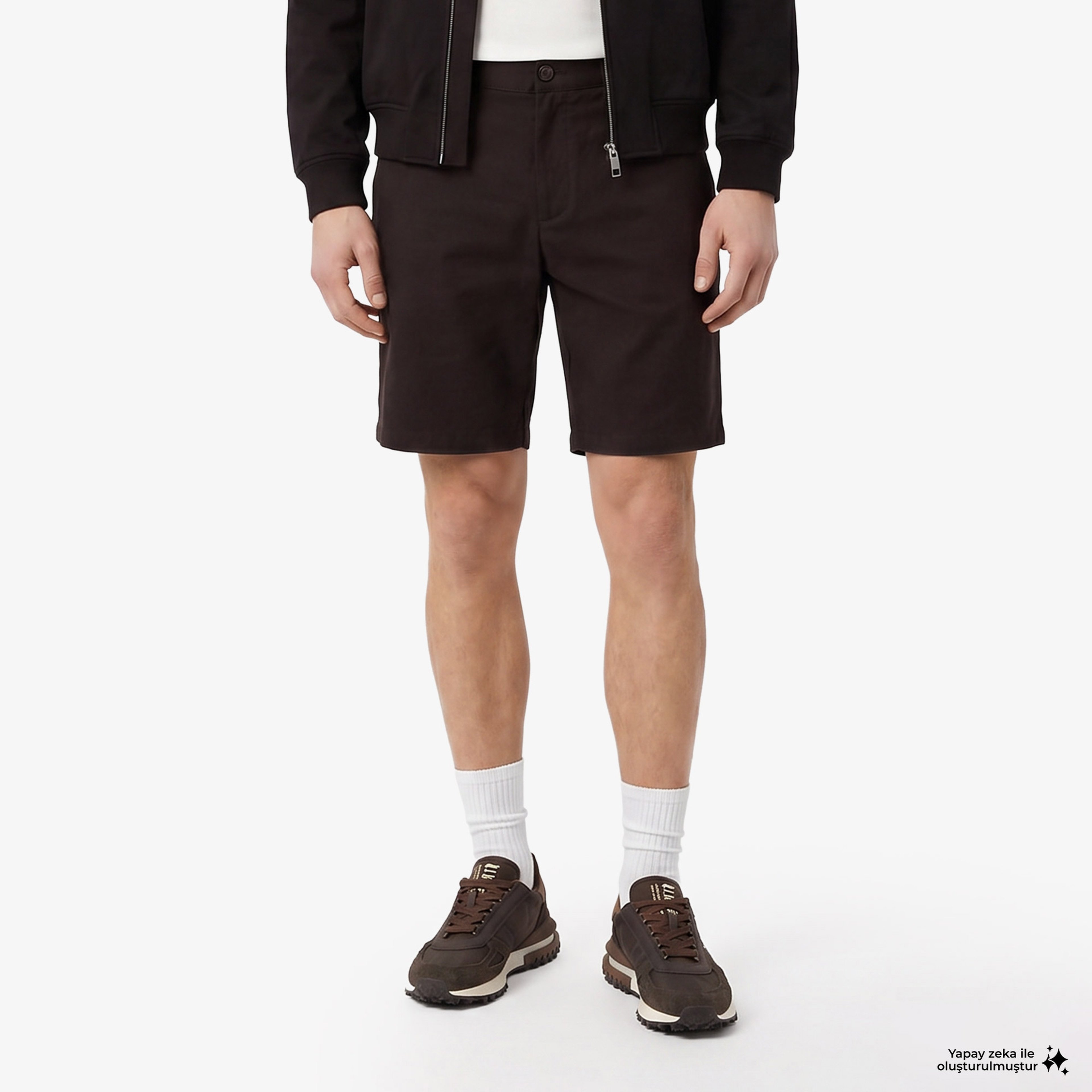 Erkek Tapered Fit Keten Kahverengi Bermuda Şort Erkek Tapered Fit Keten Kahverengi Bermuda Şort