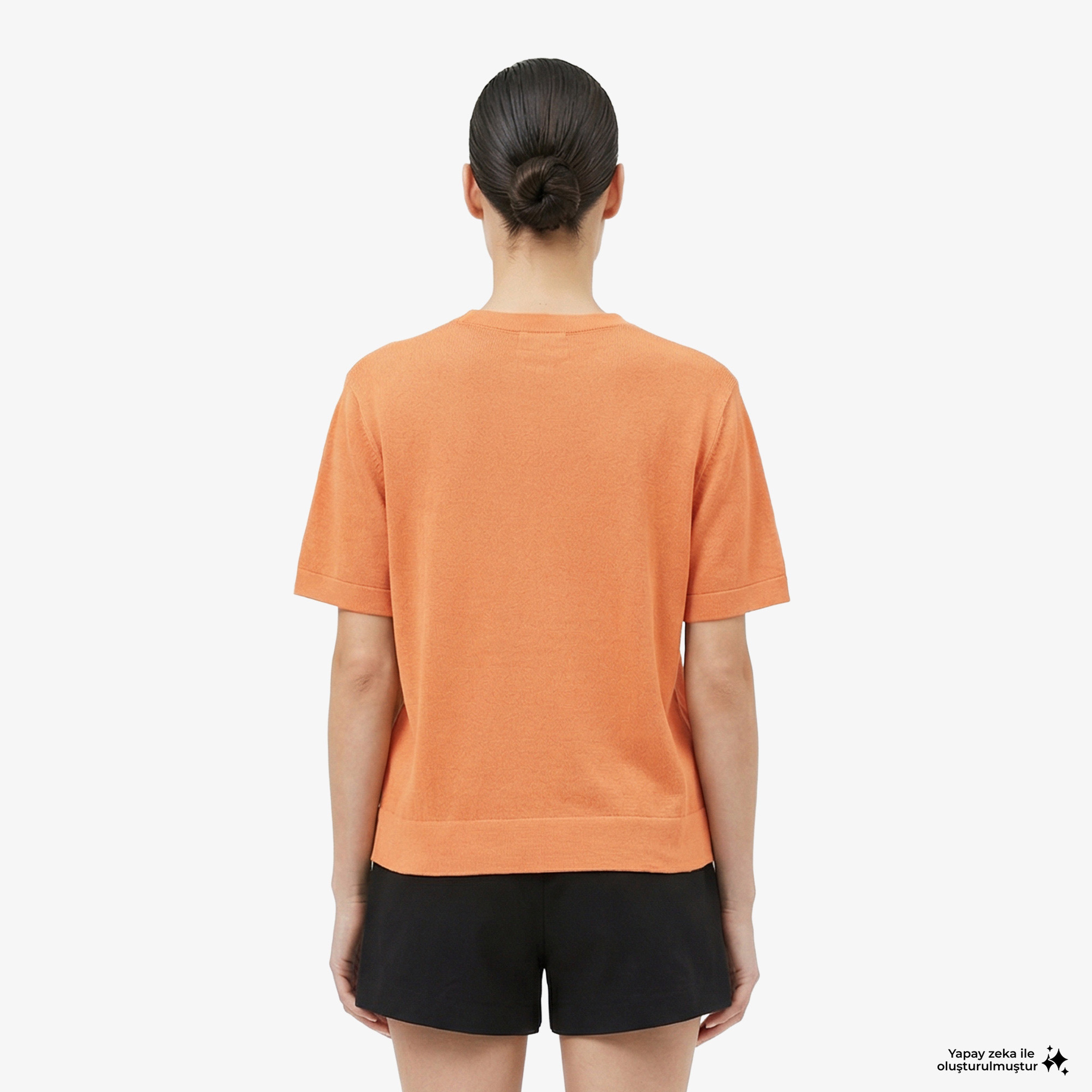 Kadın Relaxed Fit Truvakar Kollu Bisiklet Yaka Keten Turuncu Triko Kadın Relaxed Fit Truvakar Kollu Bisiklet Yaka Keten Turuncu Triko