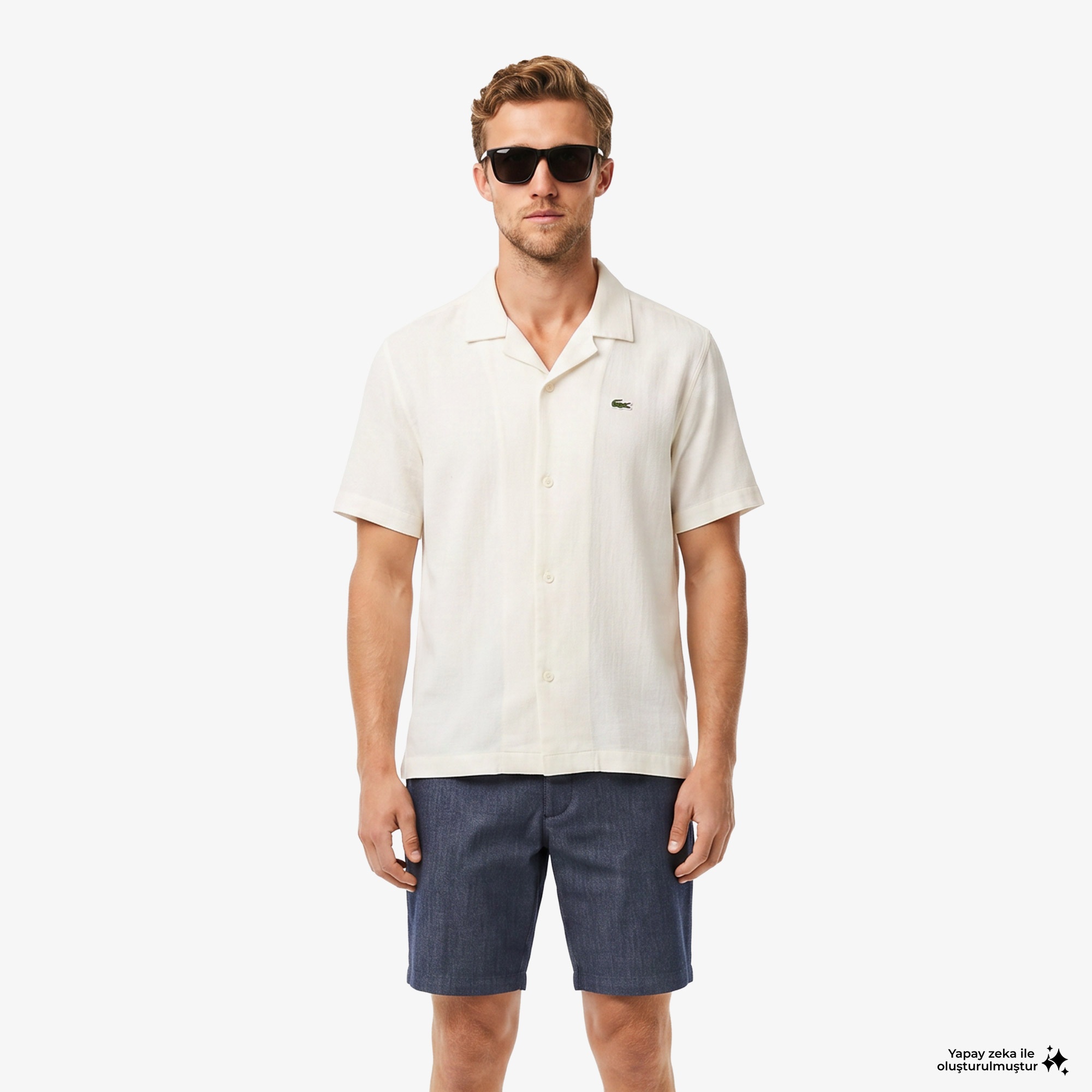 Erkek Relaxed Fit Kısa Kollu Krem Gömlek