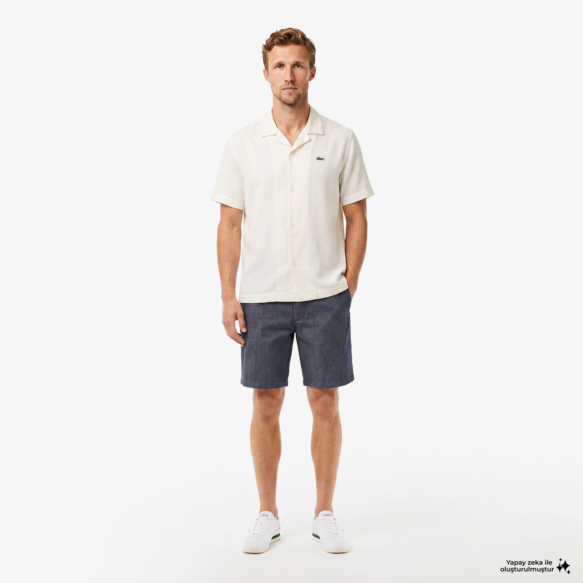 Erkek Relaxed Fit Kısa Kollu Krem Gömlek