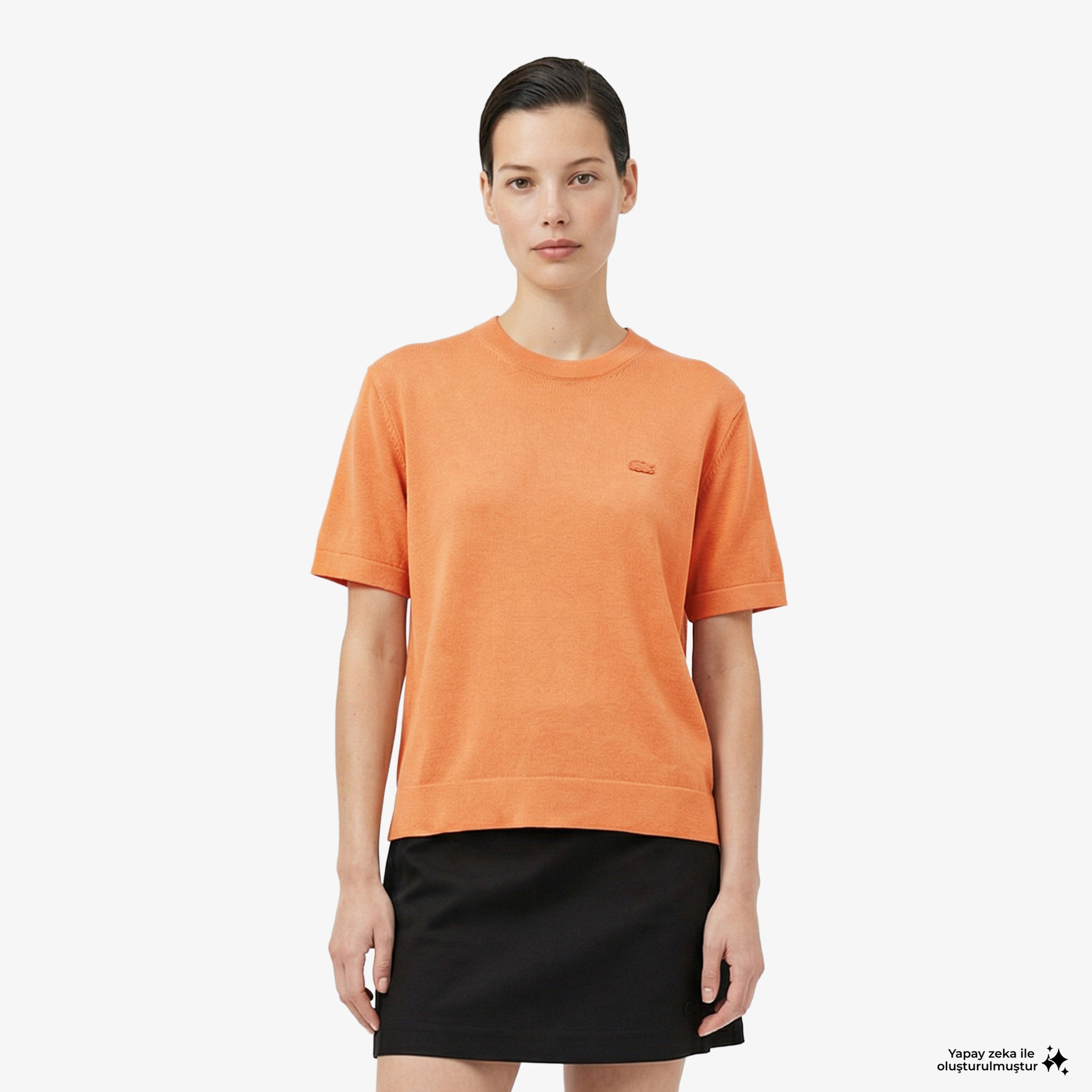 Kadın Relaxed Fit Truvakar Kollu Bisiklet Yaka Keten Turuncu Triko Kadın Relaxed Fit Truvakar Kollu Bisiklet Yaka Keten Turuncu Triko