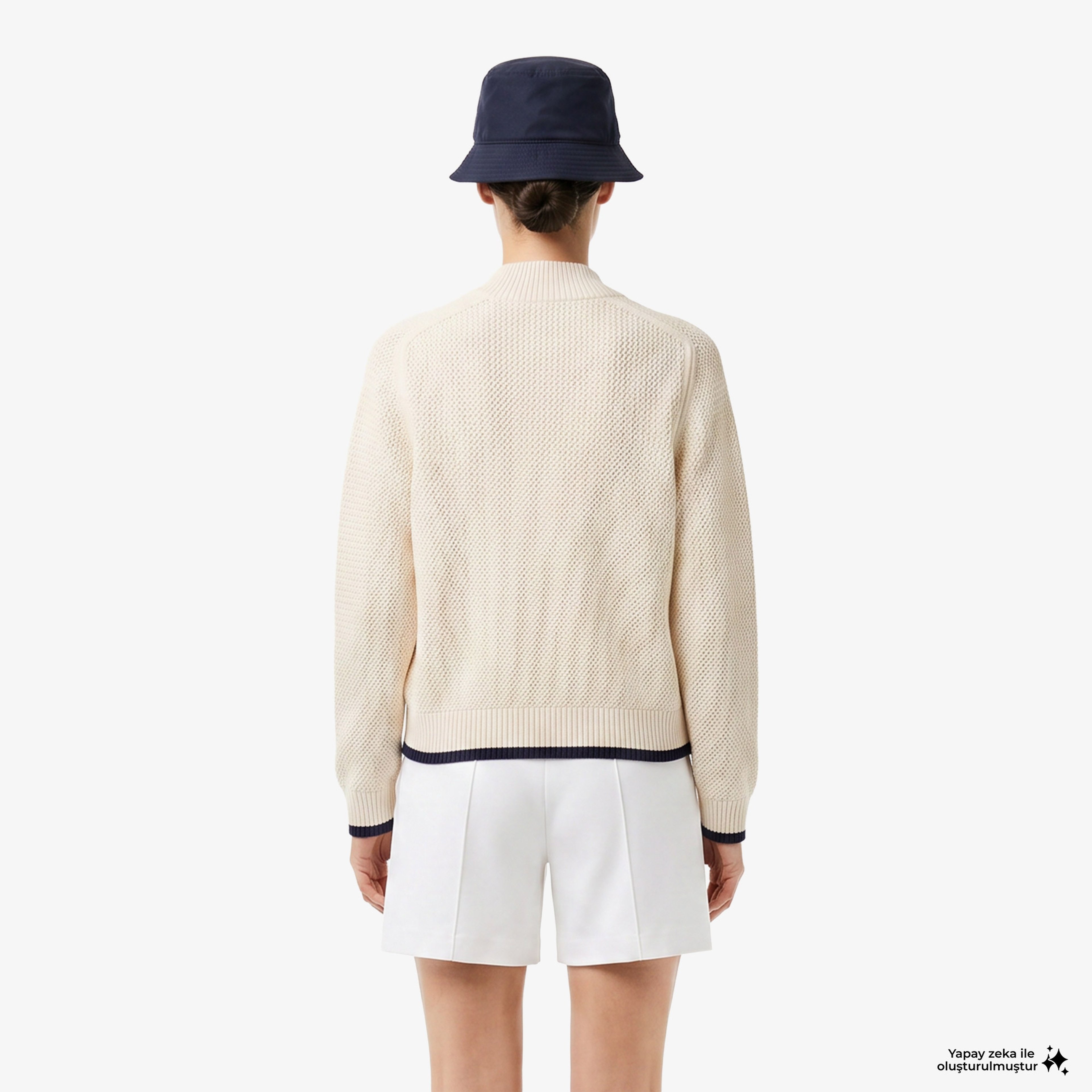 Kadın Classic Fit Hakim Yaka Krem Hırka Kadın Classic Fit Hakim Yaka Krem Hırka