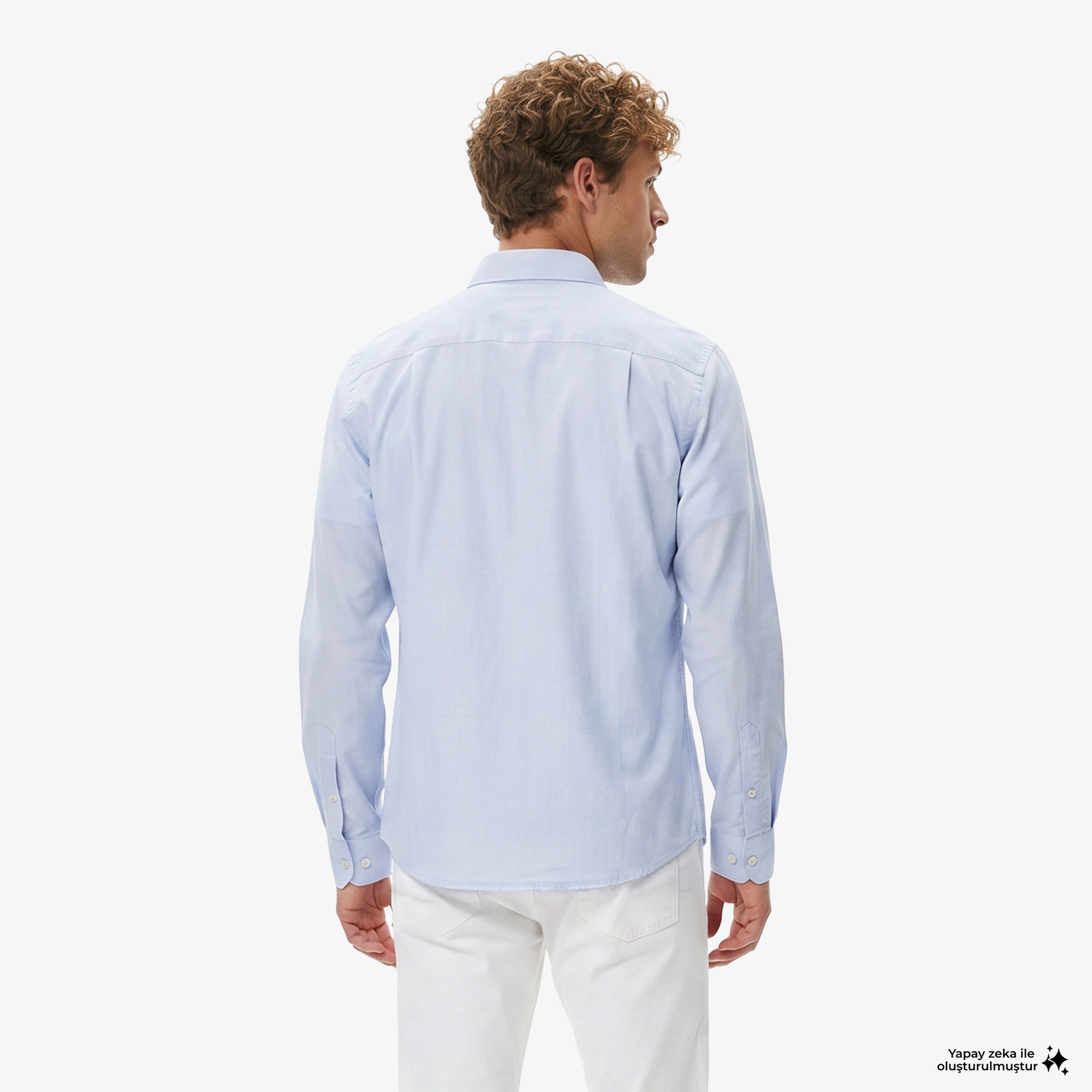 Erkek Slim Fit Düğmeli Yaka Mavi Gömlek