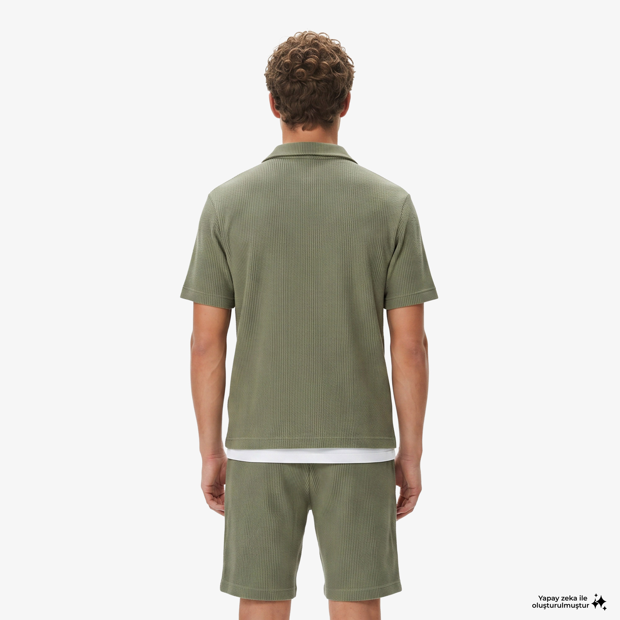 Erkek Relaxed Fit Kısa Kollu Çizgili Haki Gömlek