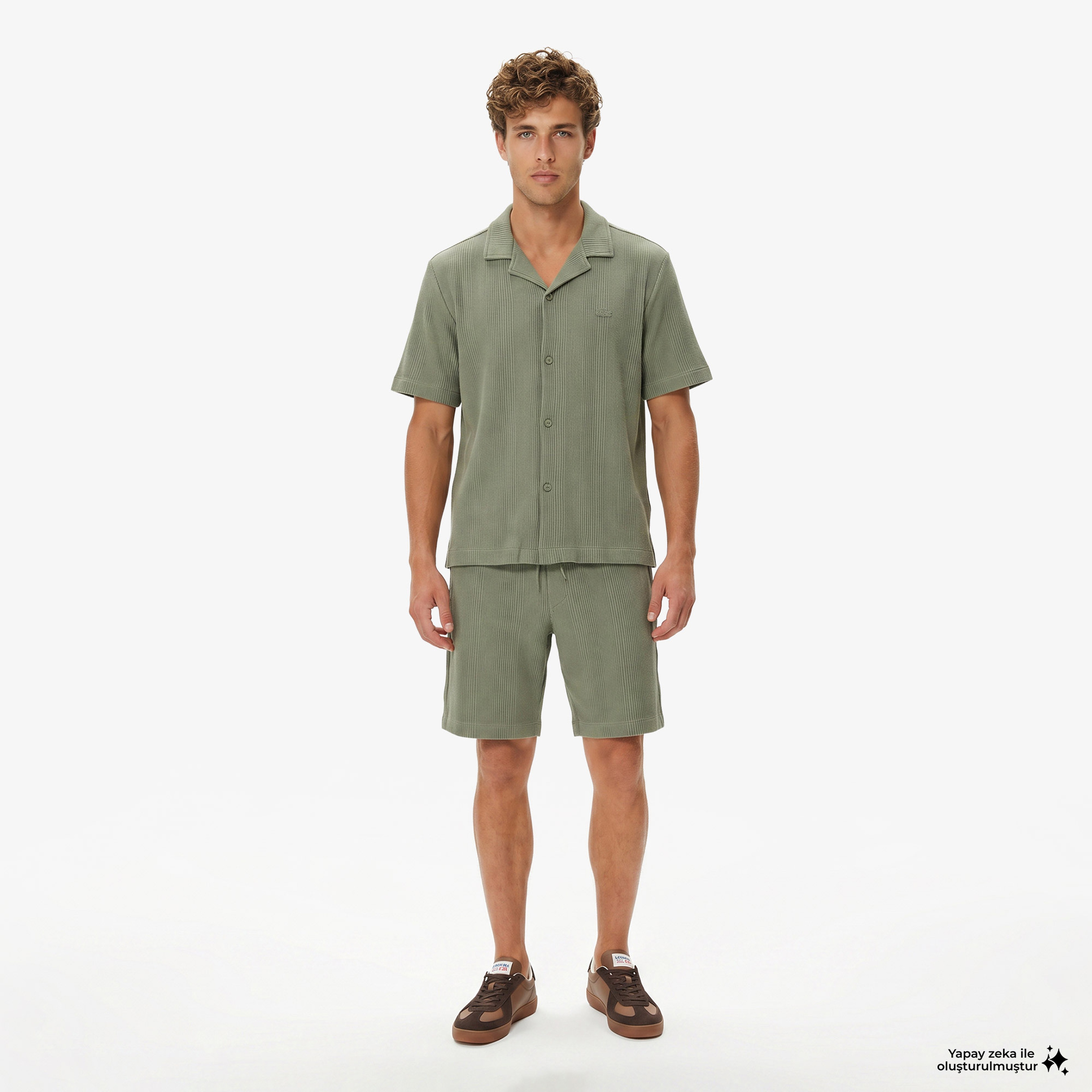 Erkek Relaxed Fit Kısa Kollu Çizgili Haki Gömlek Erkek Relaxed Fit Kısa Kollu Çizgili Haki Gömlek